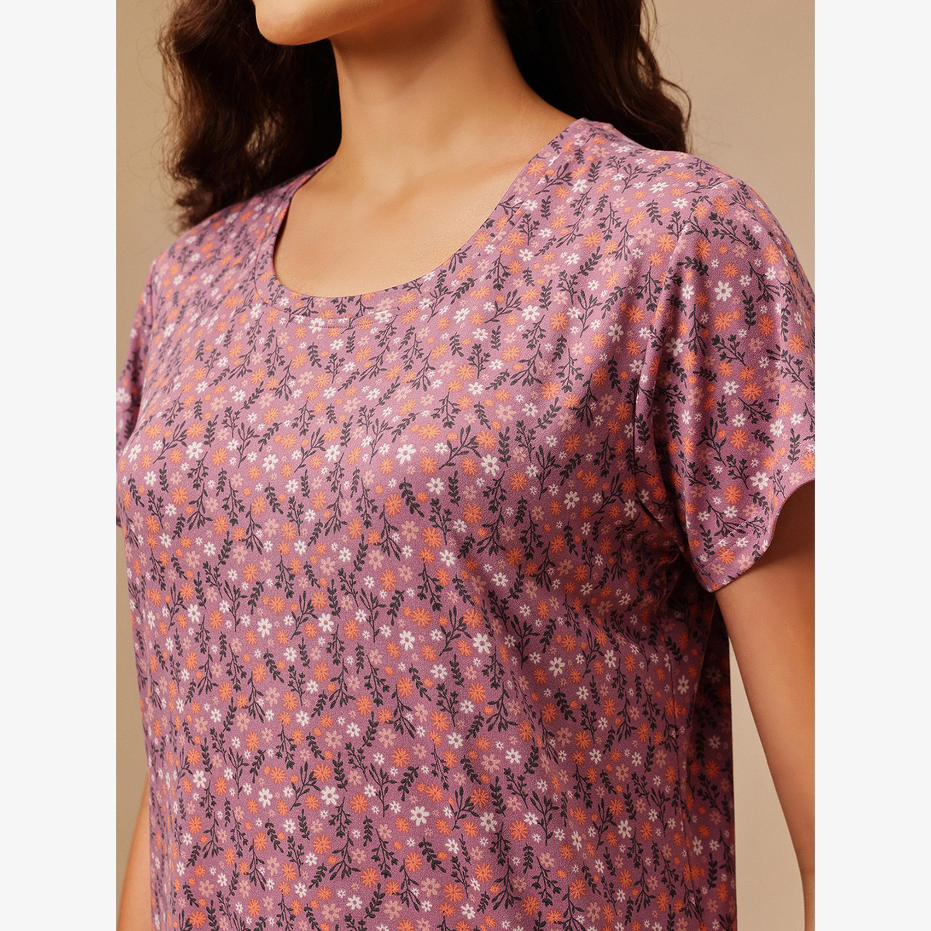 Clovia Floral Print T-Shirt and Pyjama Set-women-clothing-nightwear-pyjamas-longsets-image-5