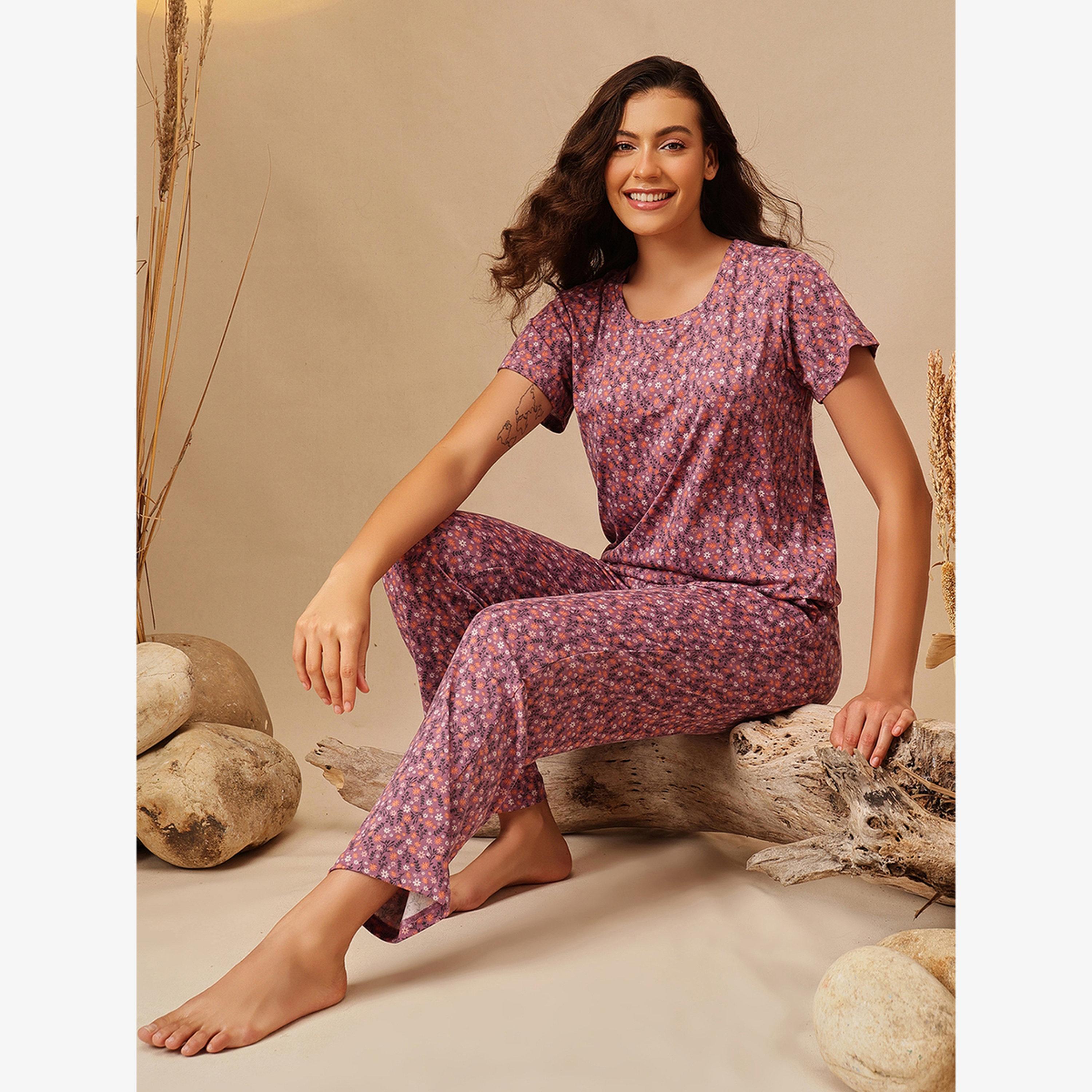 Clovia Floral Print T-Shirt and Pyjama Set-women-clothing-nightwear-pyjamas-longsets-image-6