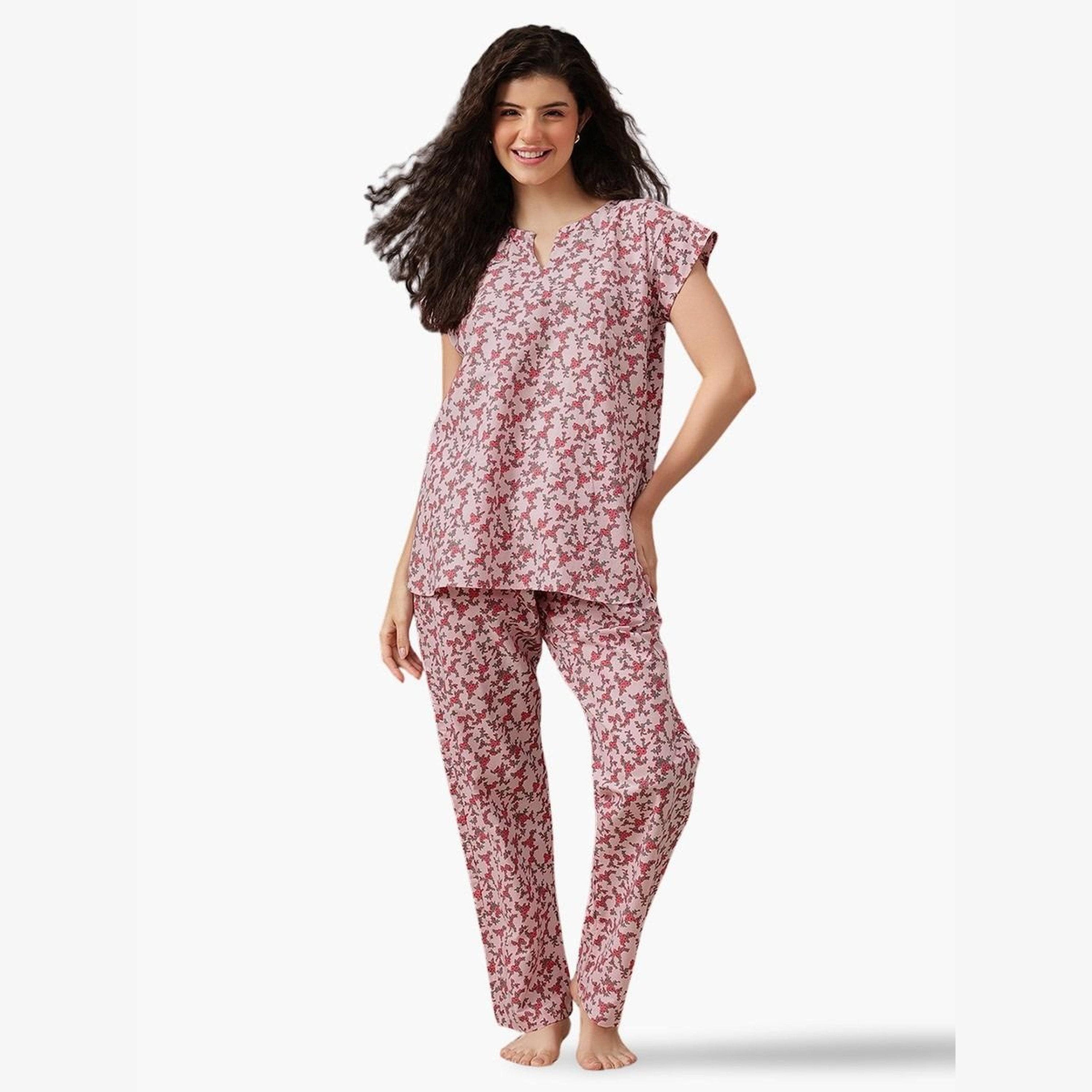 Clovia Floral Print Longline Top and Pyjama Set-women-clothing-nightwear-pyjamas-longsets-image-1