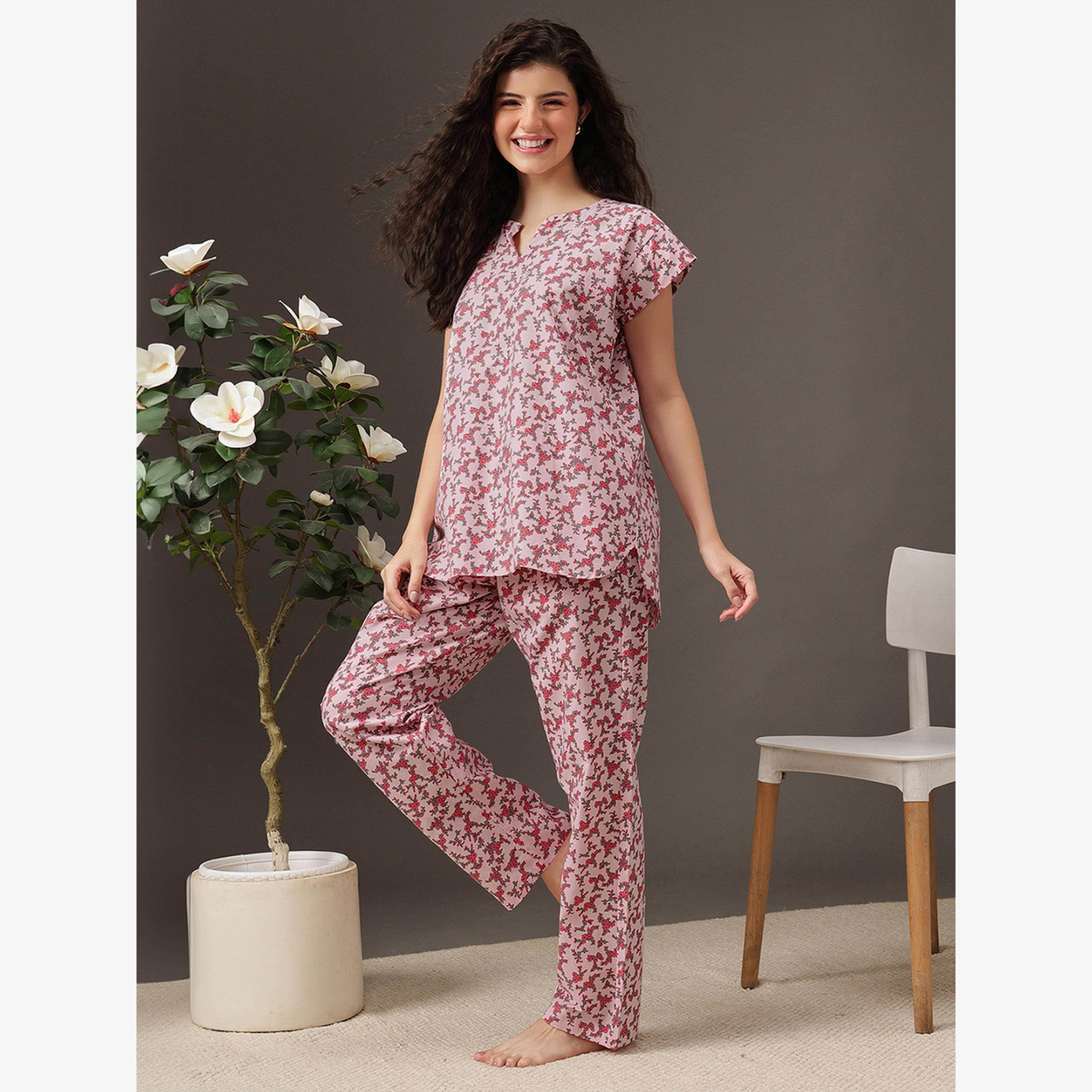 Clovia Floral Print Longline Top and Pyjama Set-women-clothing-nightwear-pyjamas-longsets-image-2