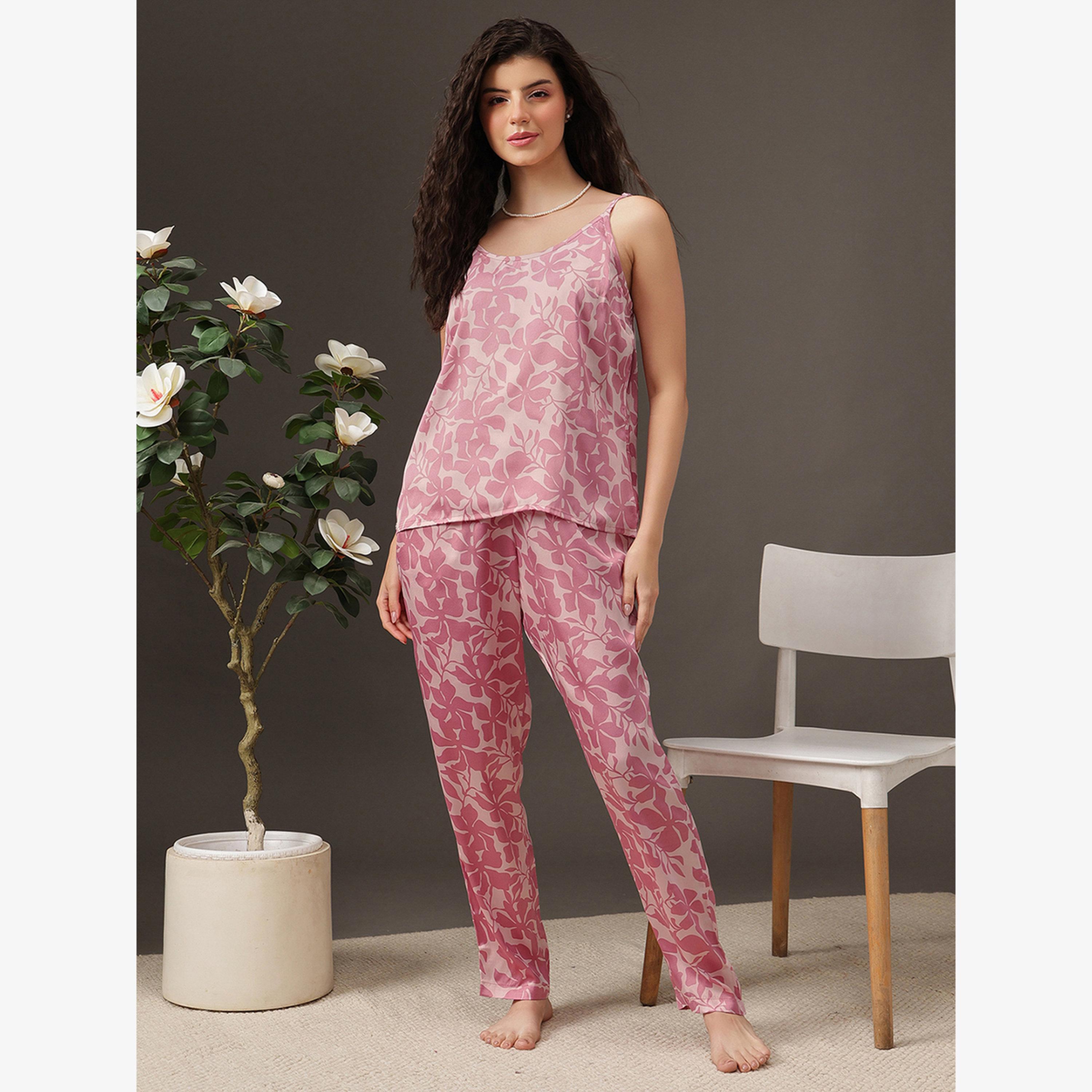 Clovia Pack of 3 - Floral Satin Cami, Robe and Pyjama-women-clothing-nightwear-pyjamas-longsets-image-3