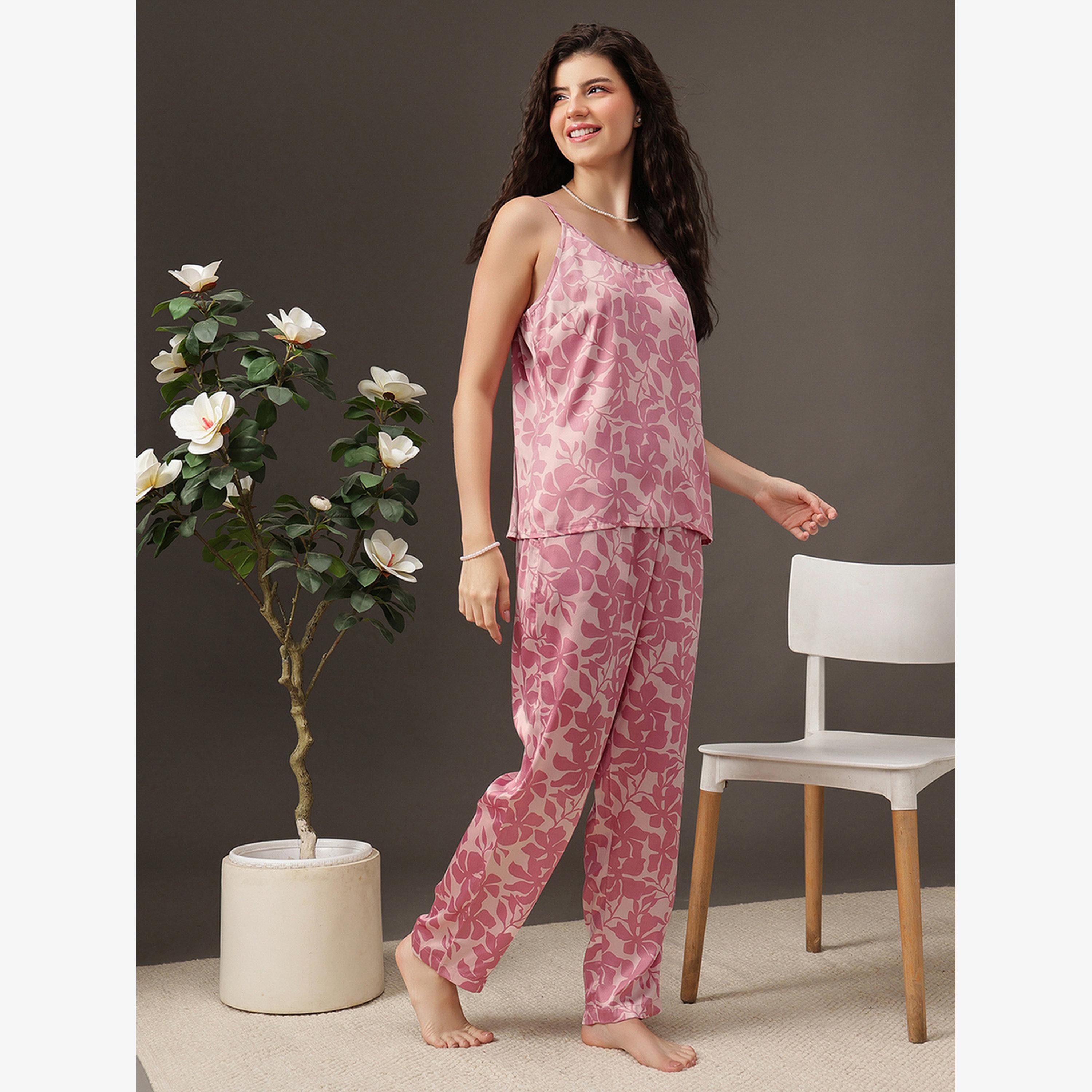 Clovia Pack of 3 - Floral Satin Cami, Robe and Pyjama-women-clothing-nightwear-pyjamas-longsets-image-6