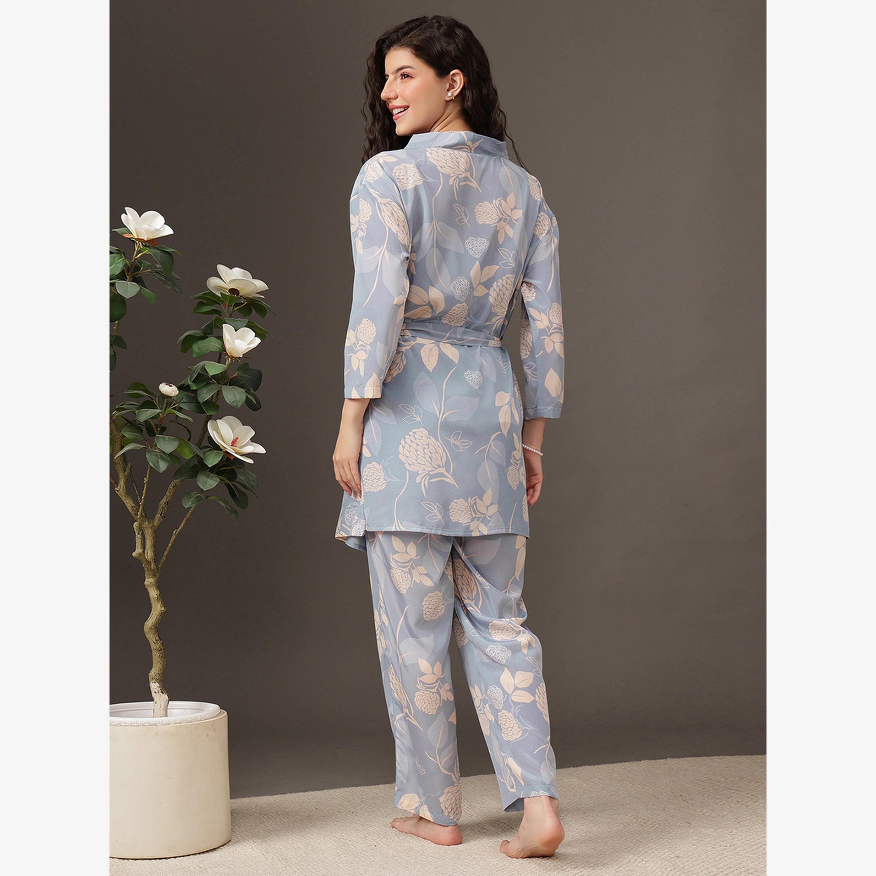Clovia Pack of 3 - Floral Satin Cami, Robe and Pyjama-women-clothing-nightwear-pyjamas-longsets-image-5