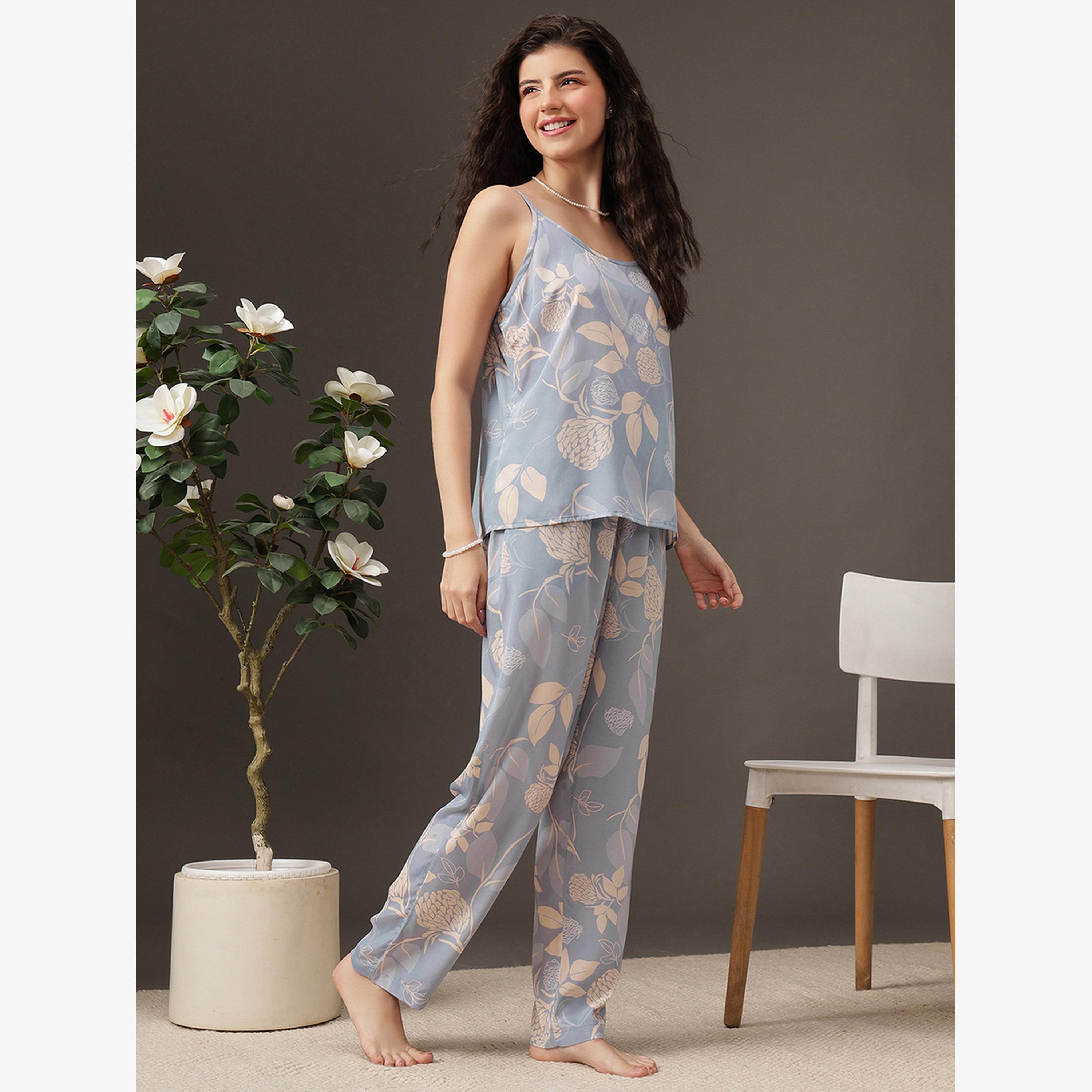 Clovia Pack of 3 - Floral Satin Cami, Robe and Pyjama-women-clothing-nightwear-pyjamas-longsets-image-6