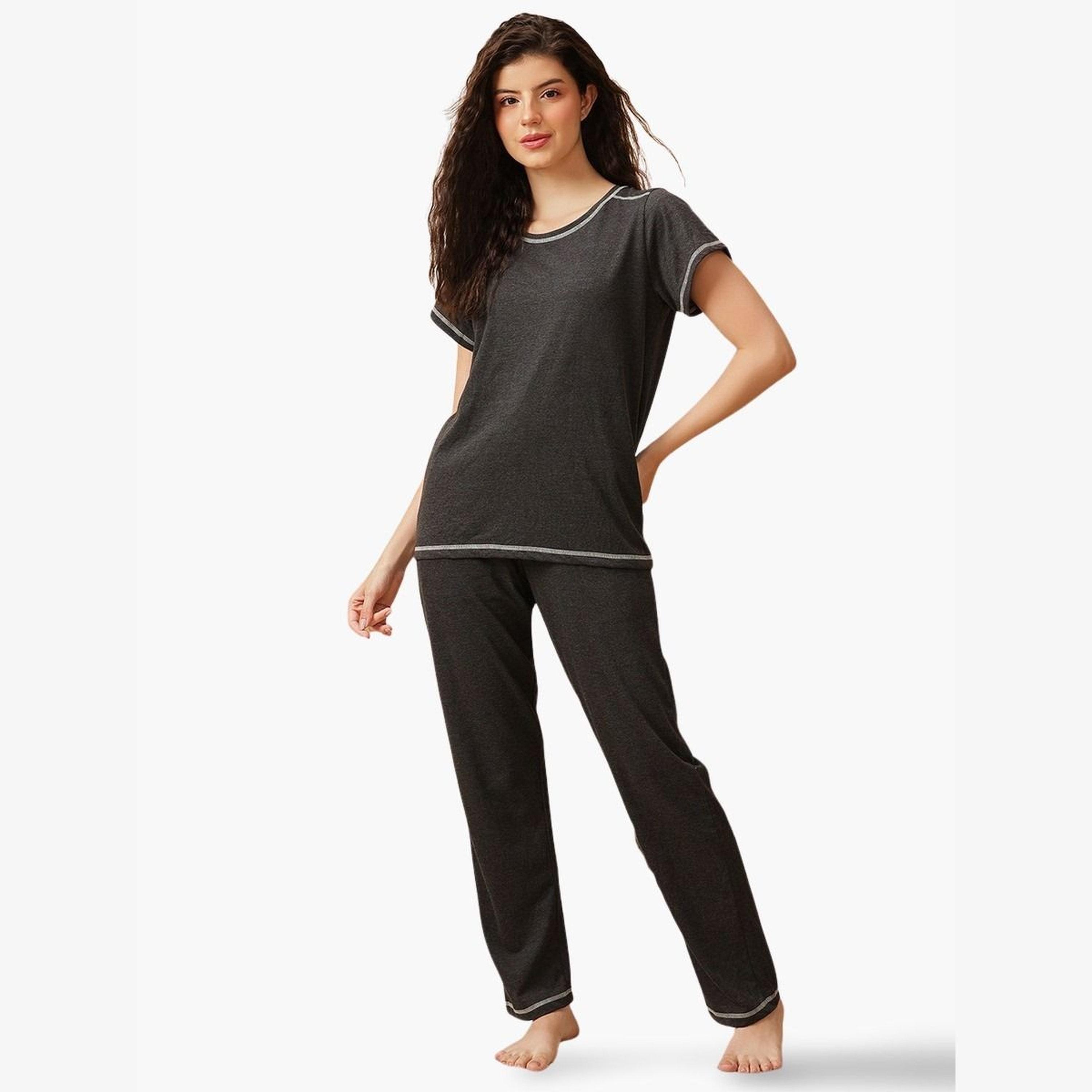 Clovia Solid Cotton T-Shirt and Pyjama Set-women-clothing-nightwear-pyjamas-longsets-image-1