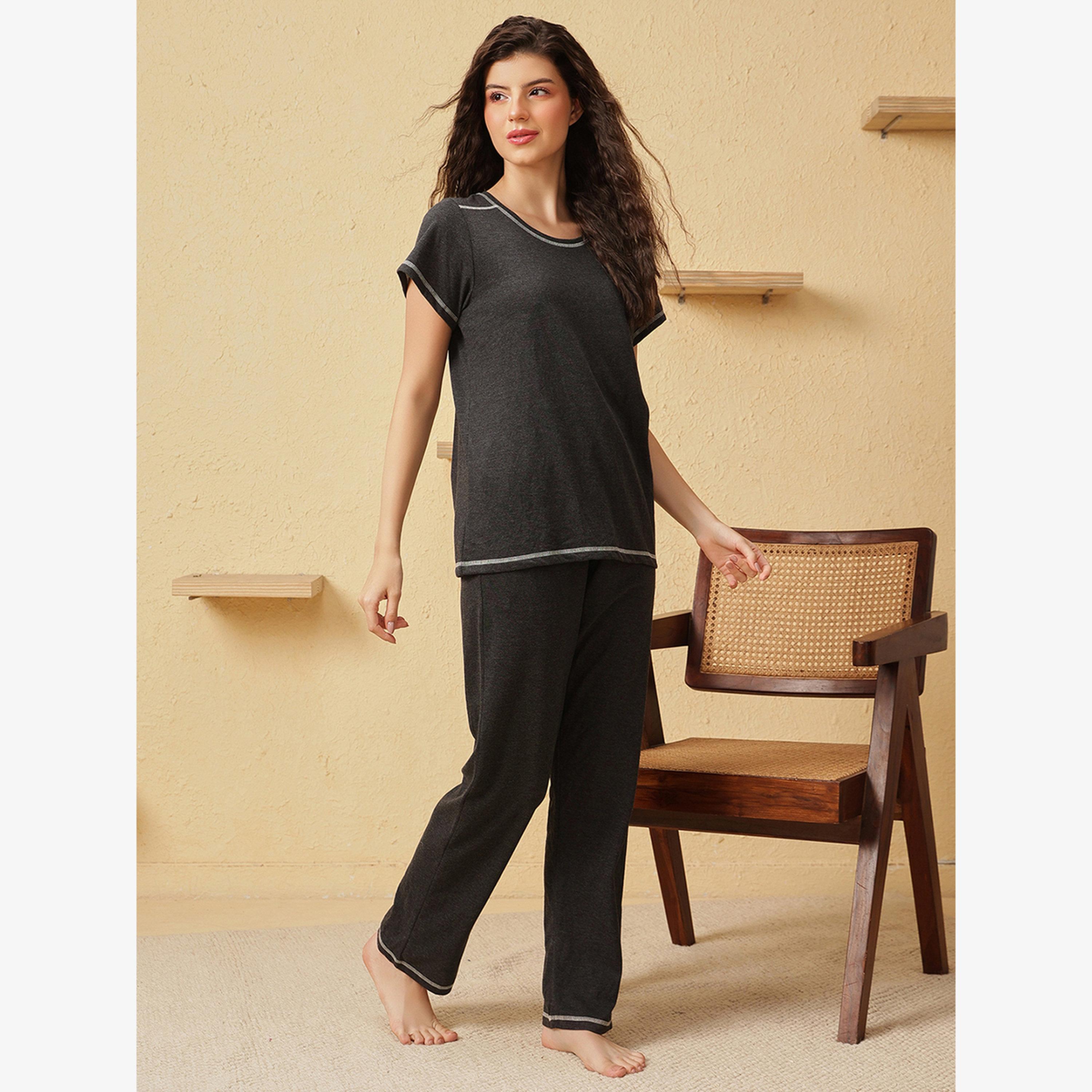 Clovia Solid Cotton T-Shirt and Pyjama Set-women-clothing-nightwear-pyjamas-longsets-image-3