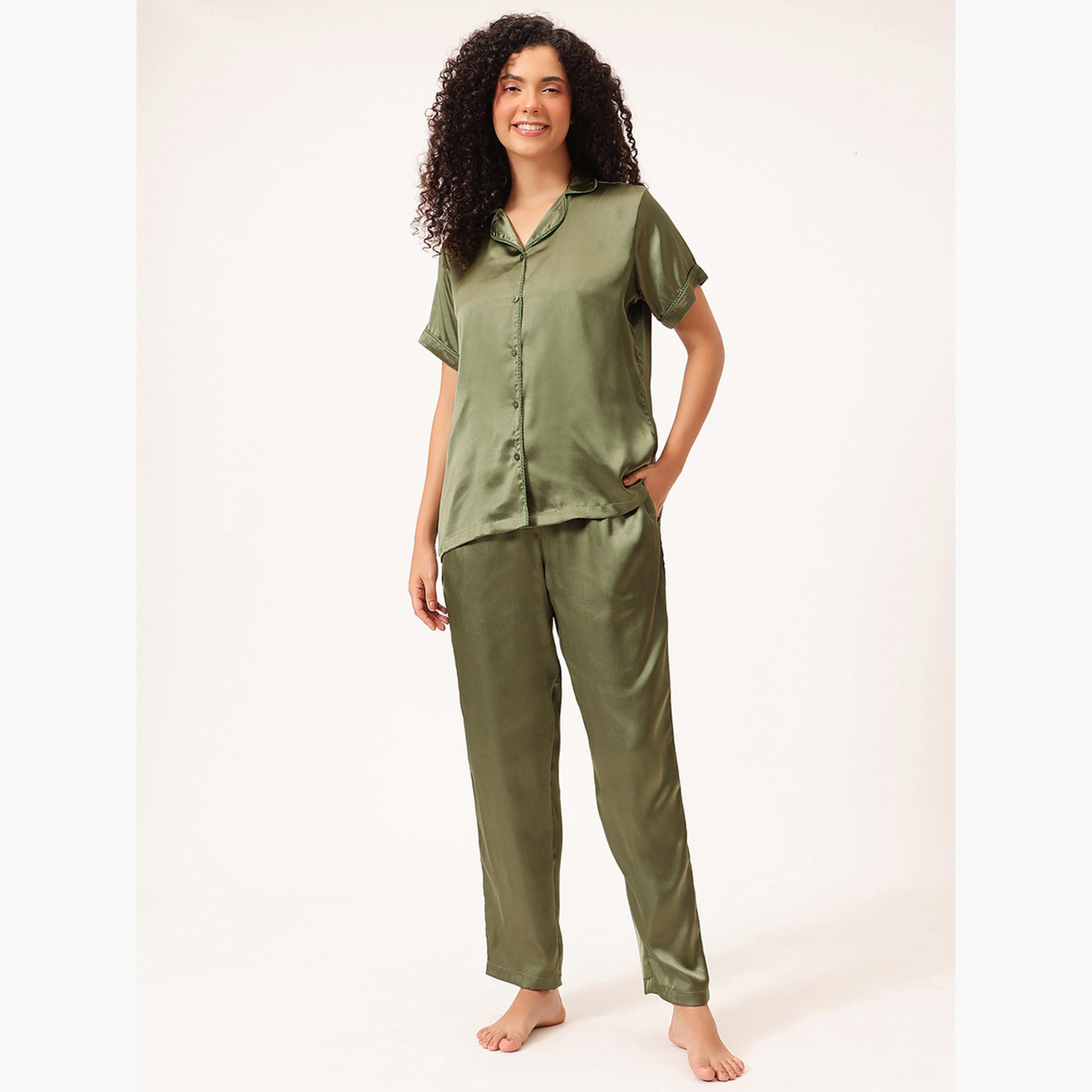 Clovia Satin Button Down Shirt and Pyjama Set-women-clothing-nightwear-pyjamas-longsets-image-1