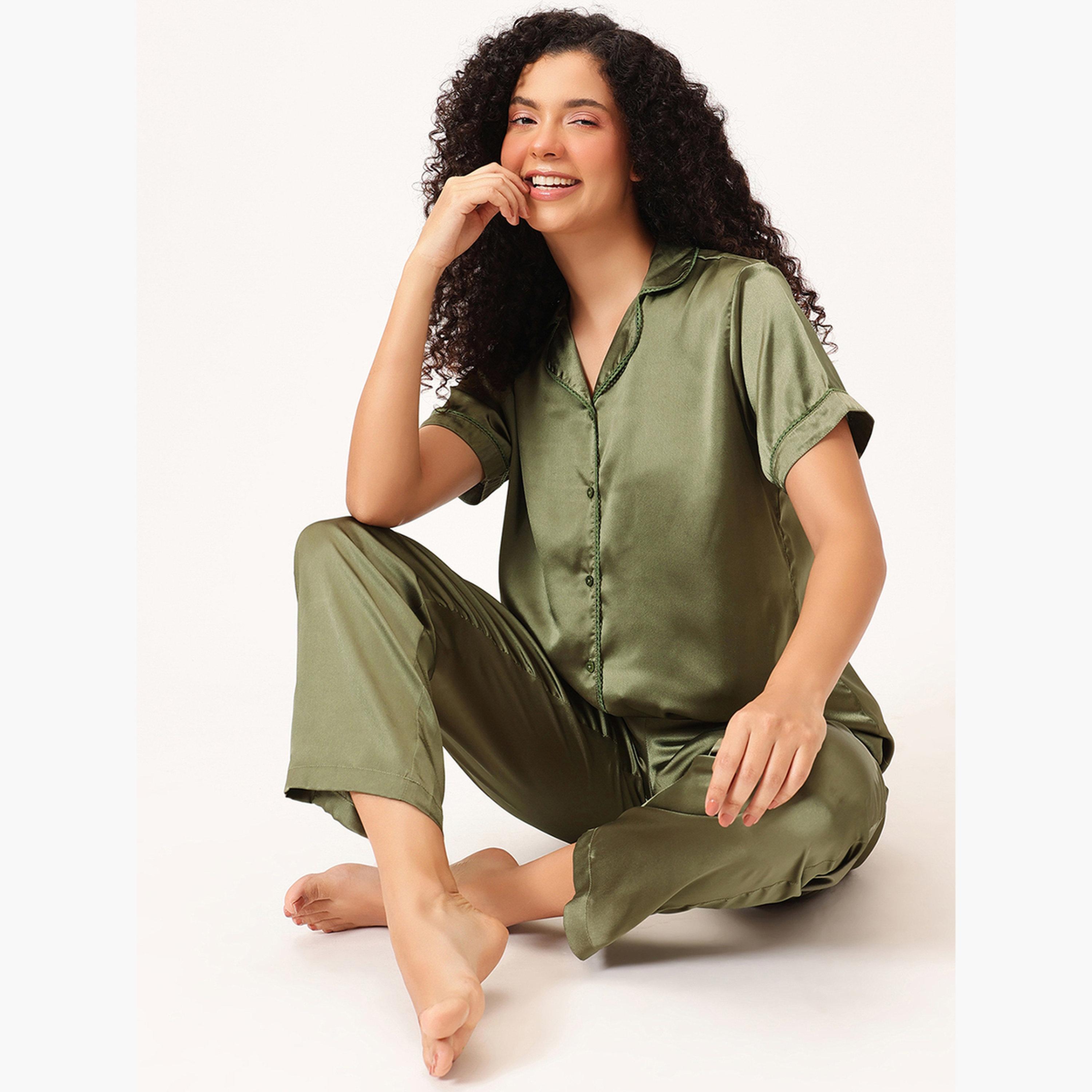 Clovia Satin Button Down Shirt and Pyjama Set-women-clothing-nightwear-pyjamas-longsets-image-3