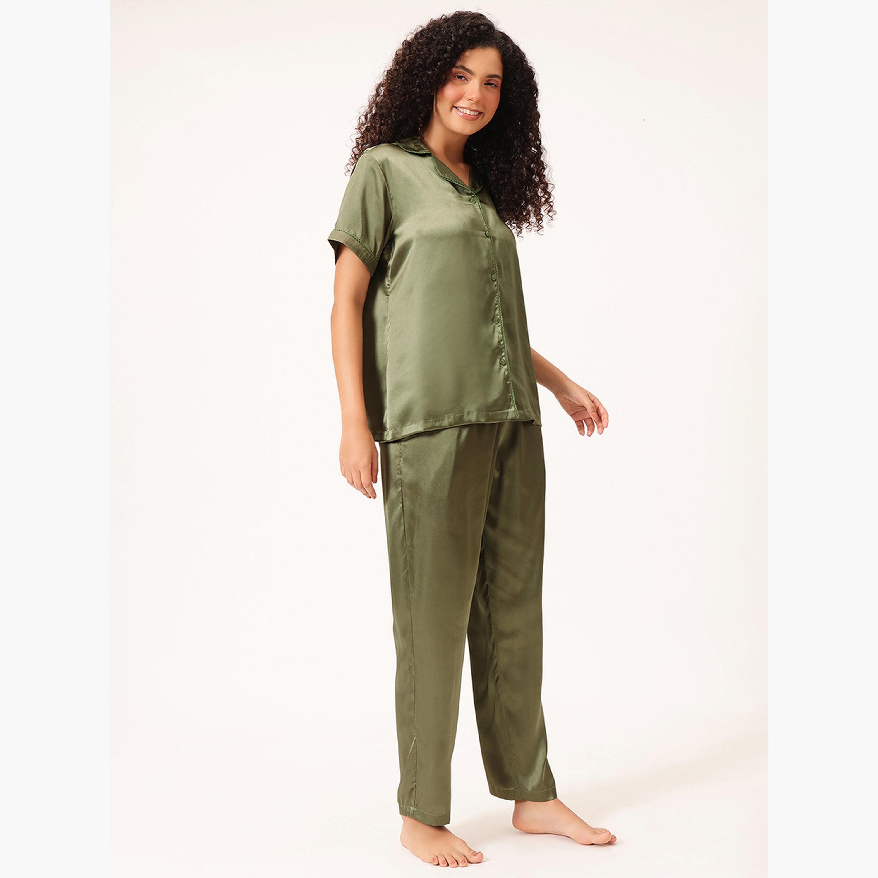 Clovia Satin Button Down Shirt and Pyjama Set-women-clothing-nightwear-pyjamas-longsets-image-4