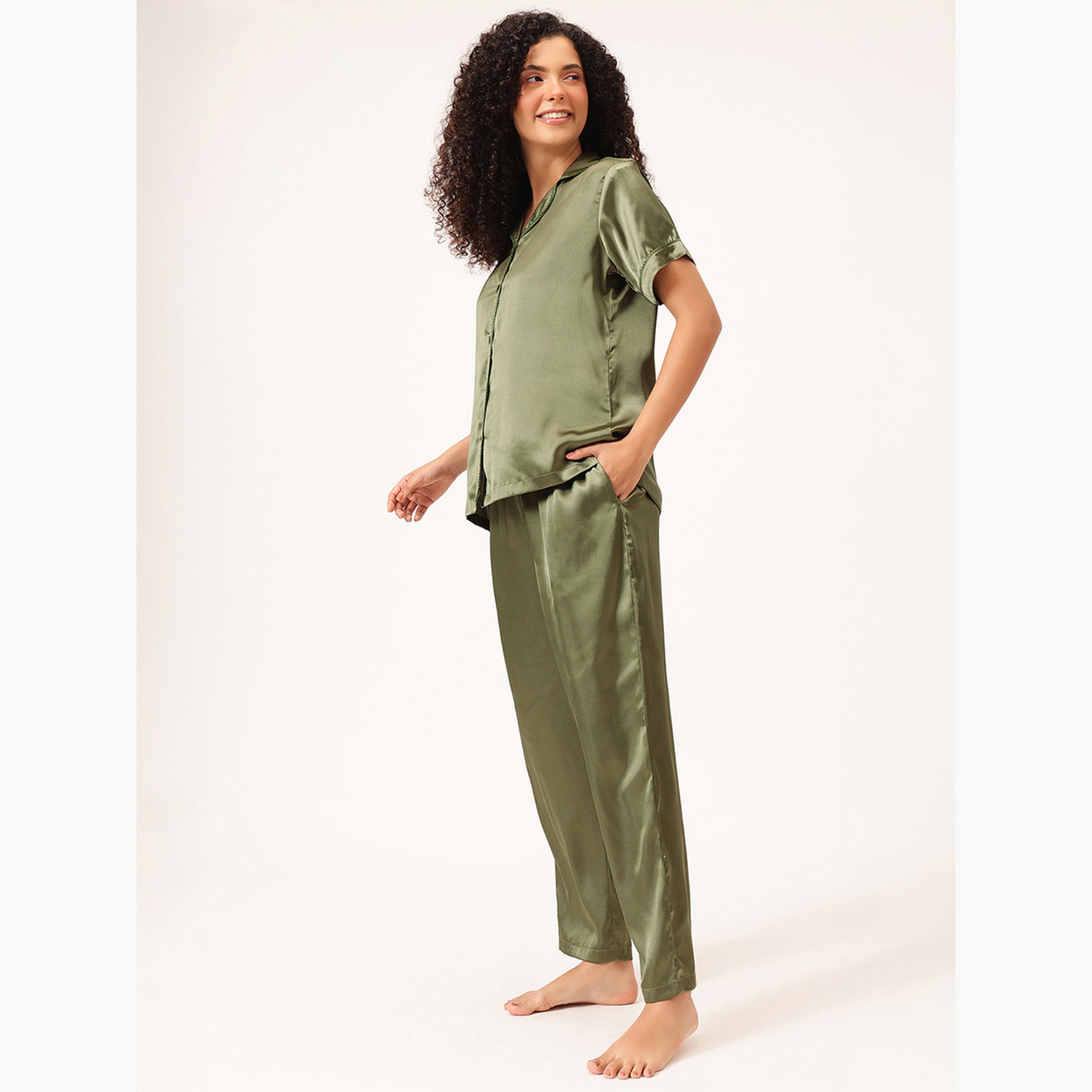 Clovia Satin Button Down Shirt and Pyjama Set-women-clothing-nightwear-pyjamas-longsets-image-5