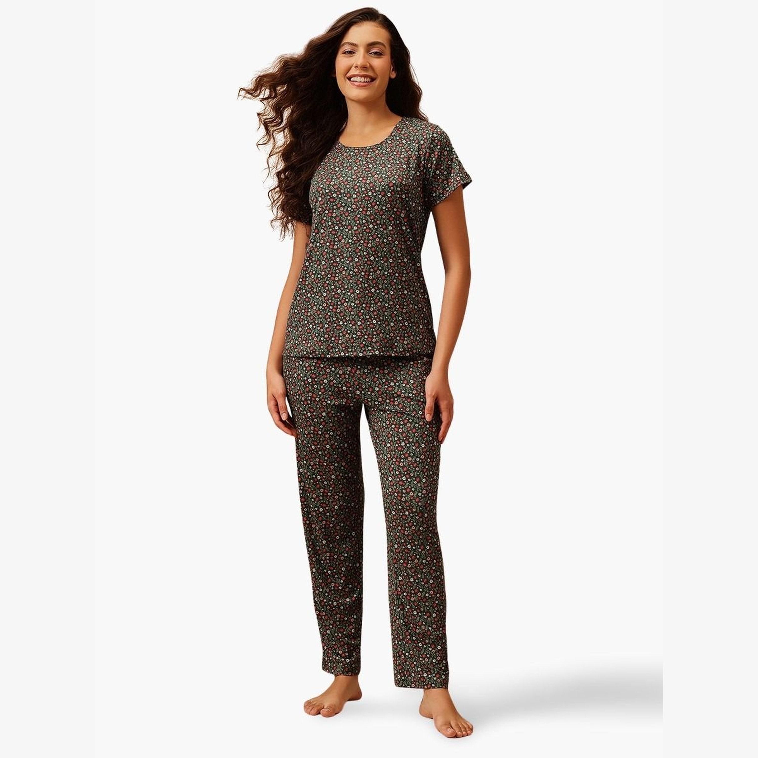 Clovia Floral Print T-Shirt and Pyjama Set-women-clothing-nightwear-pyjamas-longsets-image-1