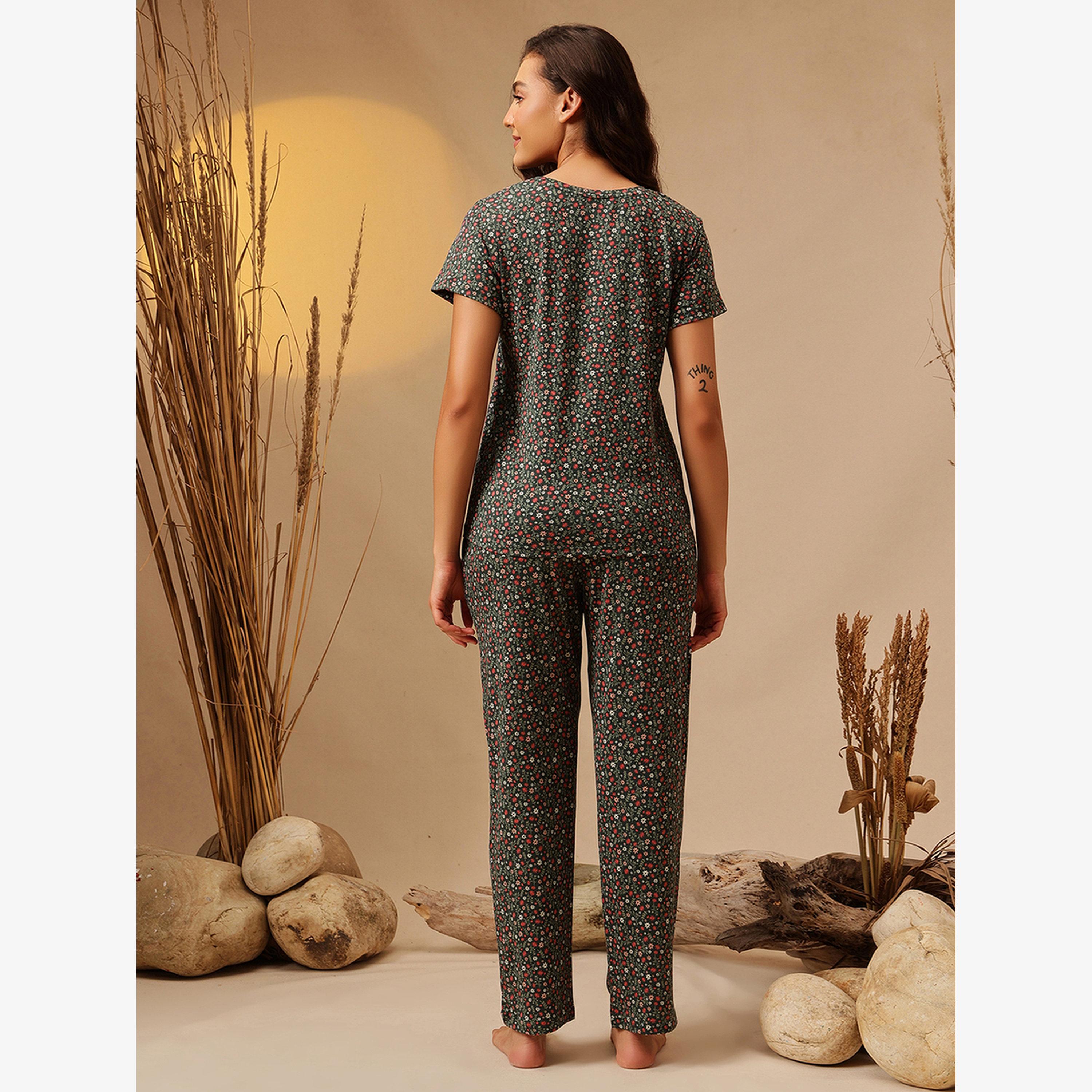 Clovia Floral Print T-Shirt and Pyjama Set-women-clothing-nightwear-pyjamas-longsets-image-3