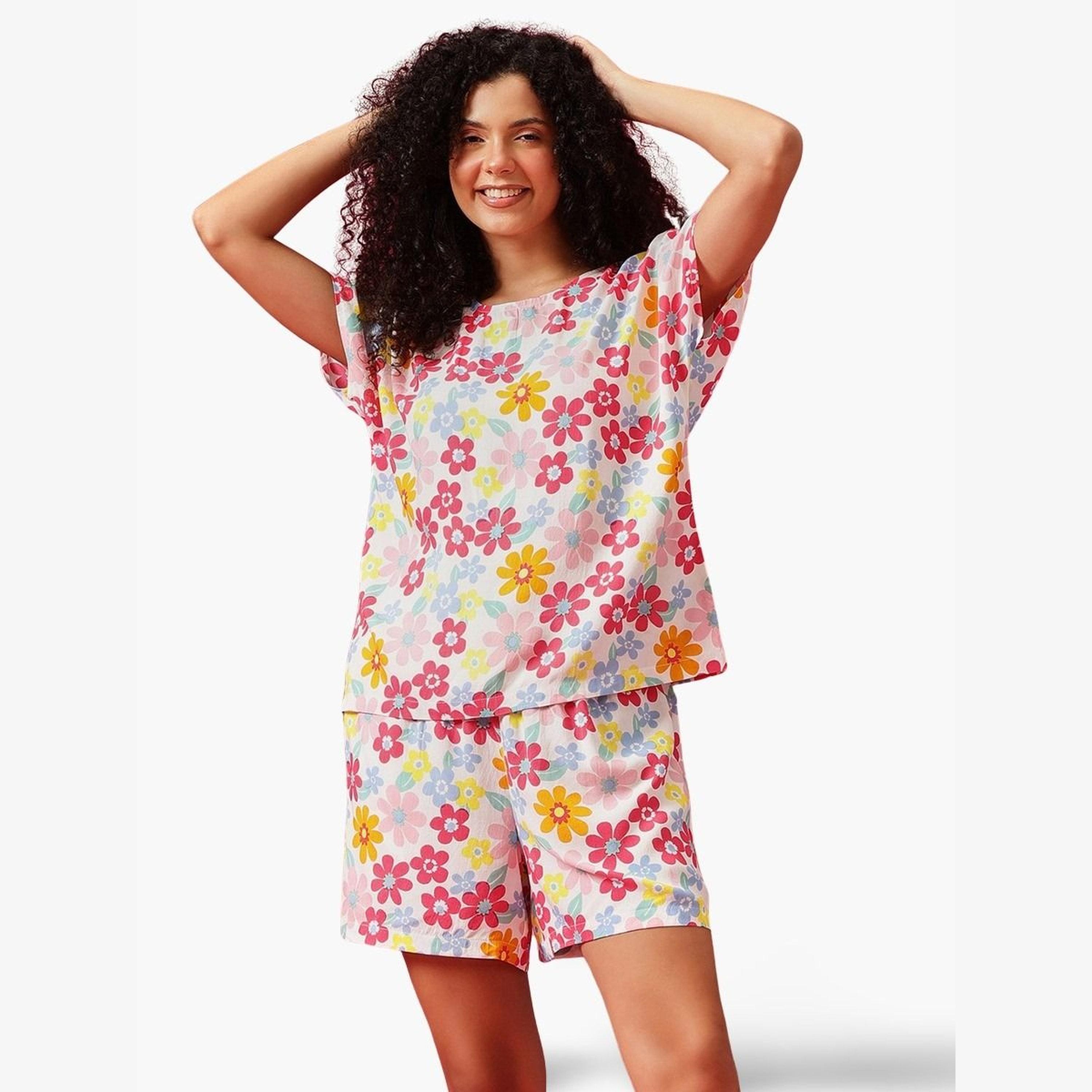 Clovia Floral Print T-Shirt and Shorts Set-women-clothing-nightwear-pyjamas-shortsets-image-1