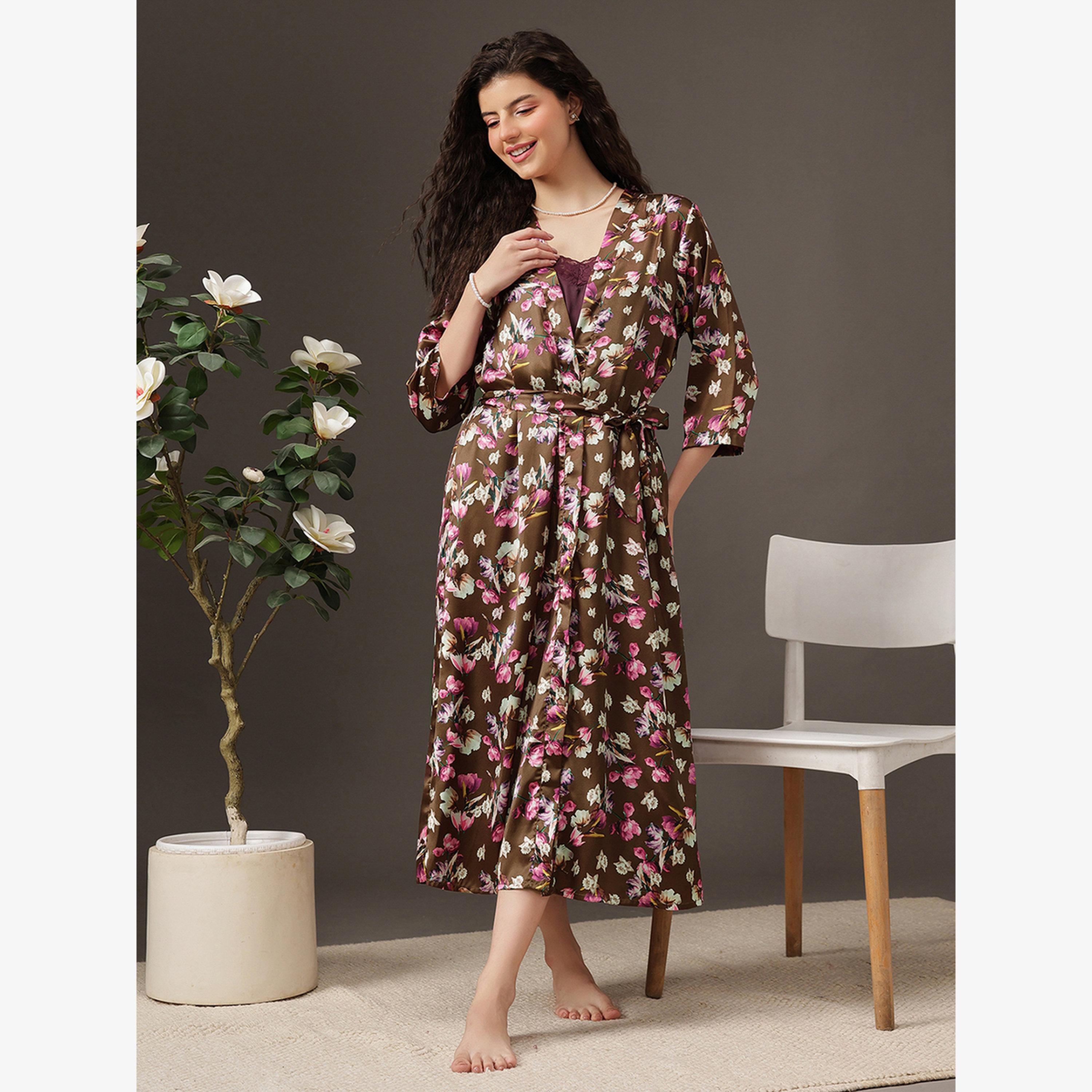 Clovia Women Purple Satin Nightdress and Robe Set-women-clothing-nightwear-robes-image-2
