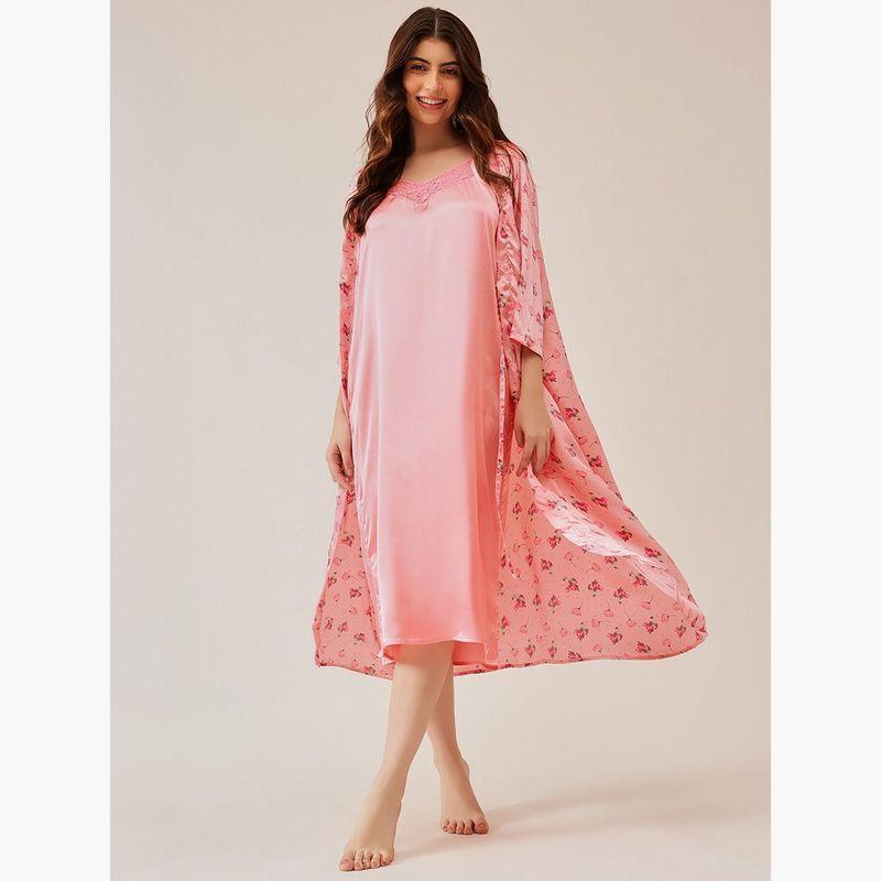 Clovia Pack of 2 - Floral Satin Robe and Slip Dress-women-clothing-nightwear-robes-image-3