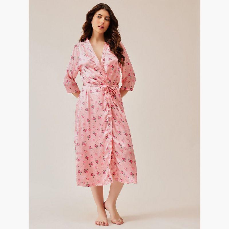 Clovia Pack of 2 - Floral Satin Robe and Slip Dress-women-clothing-nightwear-robes-image-4