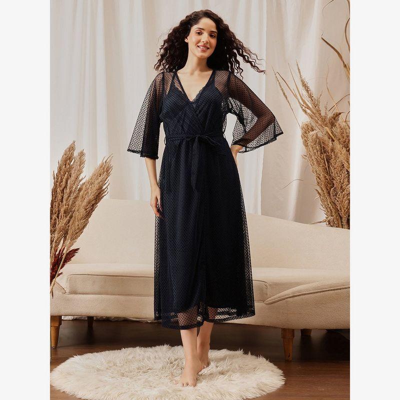 Clovia Pack of 2 - Lace Trim Satin Robe and Slip Dress-women-clothing-nightwear-robes-image-2