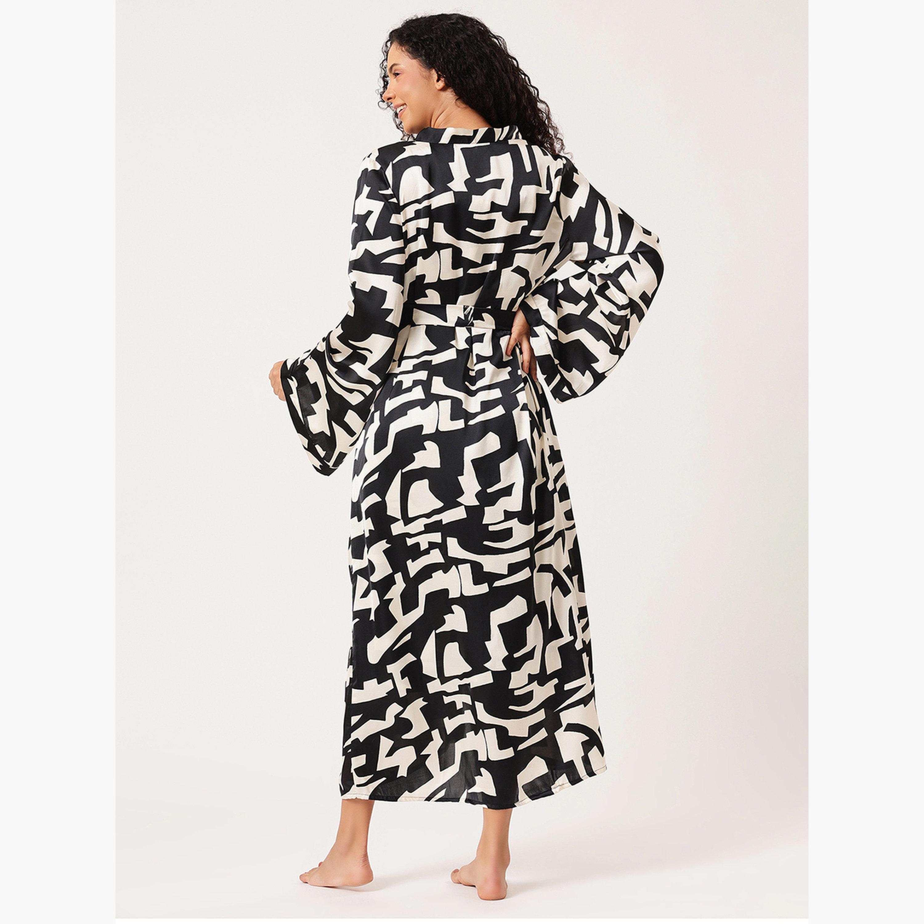 Clovia Women Printed Strappy Night Dress with Robe-women-clothing-nightwear-robes-image-3