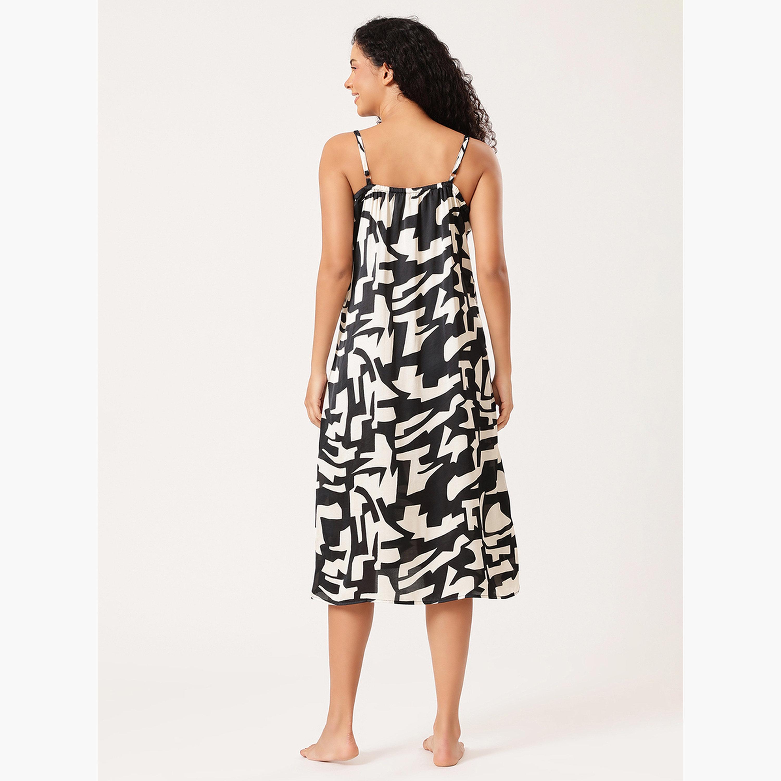 Clovia Women Printed Strappy Night Dress with Robe-women-clothing-nightwear-robes-image-4