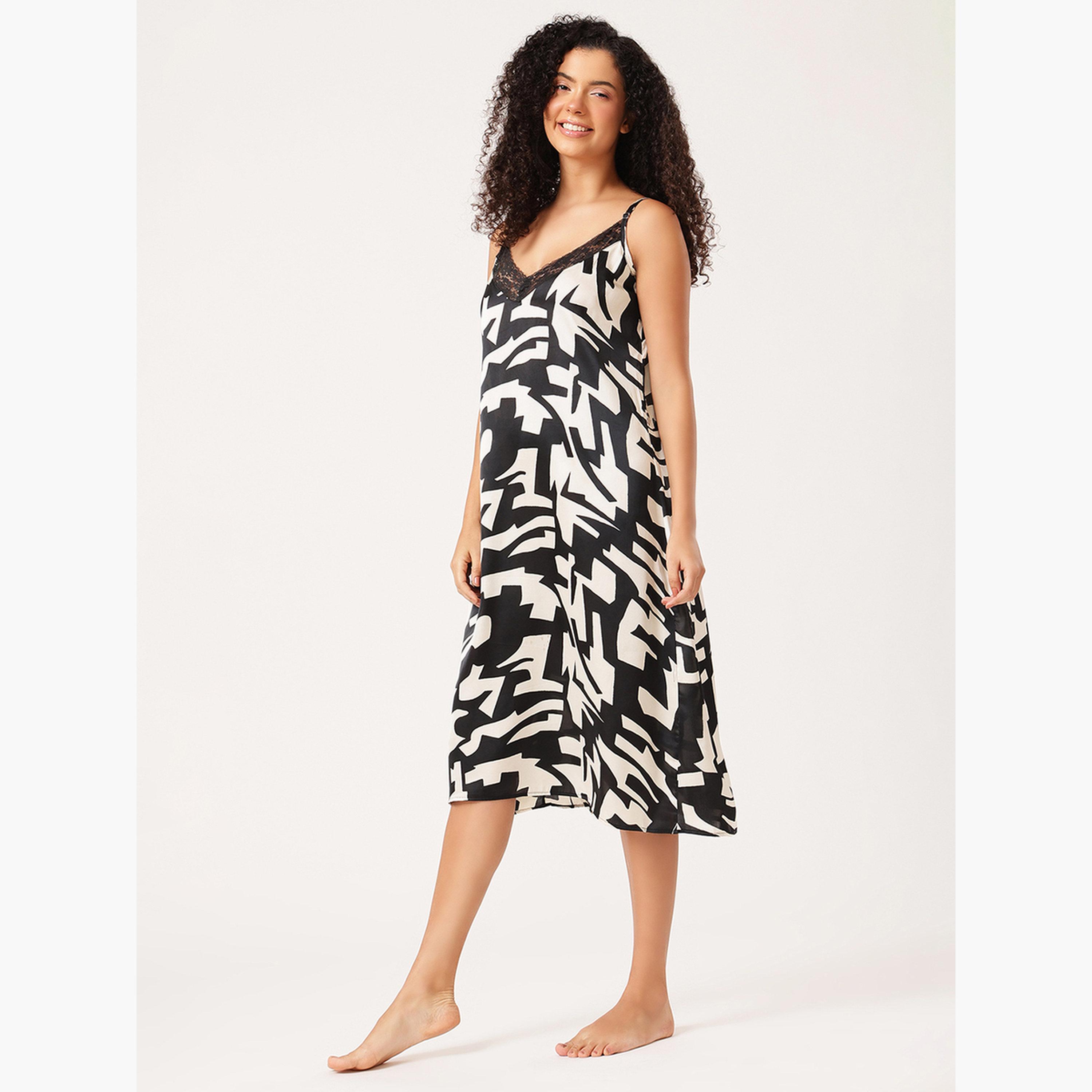 Clovia Women Printed Strappy Night Dress with Robe-women-clothing-nightwear-robes-image-6