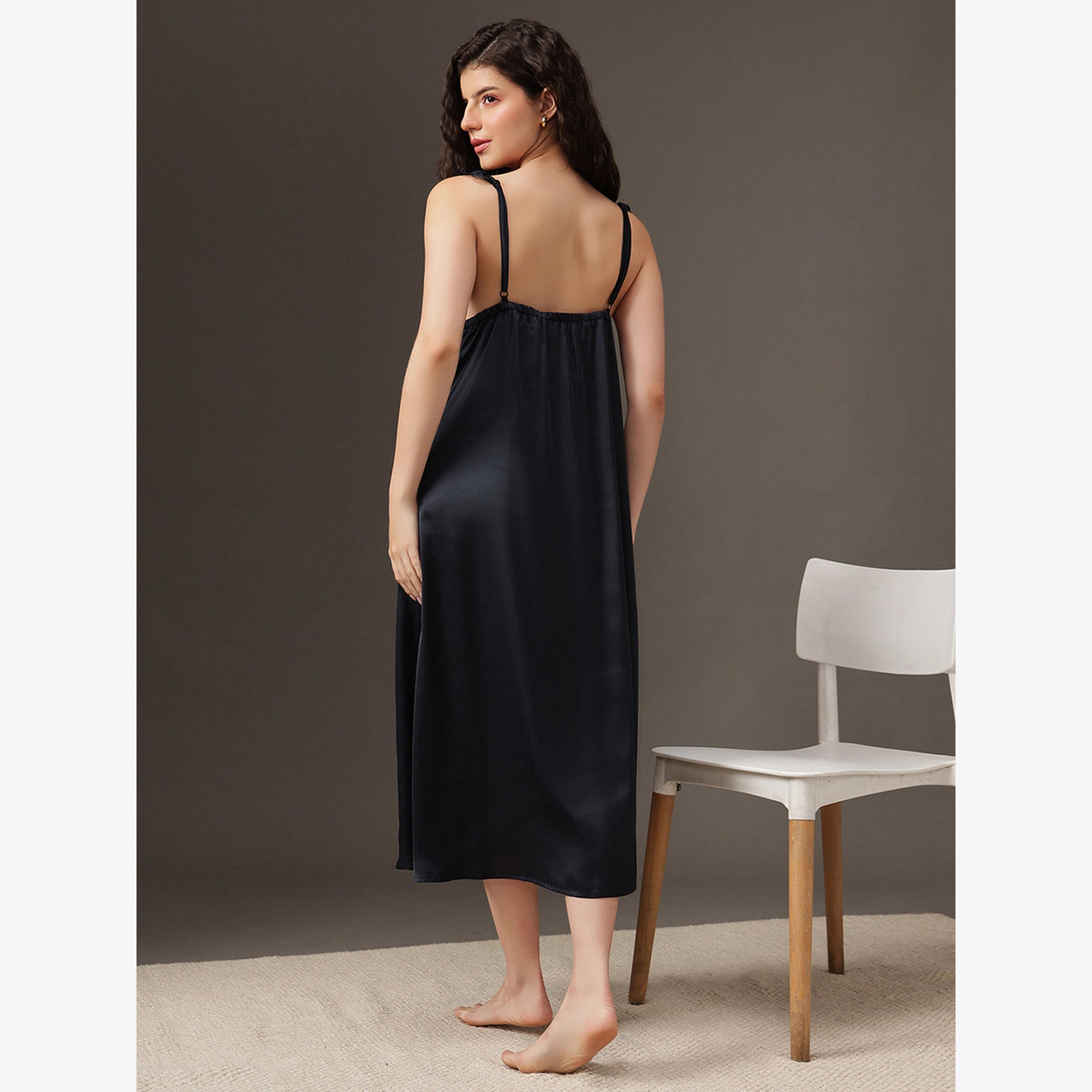 Clovia Women Black Satin Nightdress with Robe Set-women-clothing-nightwear-robes-image-5