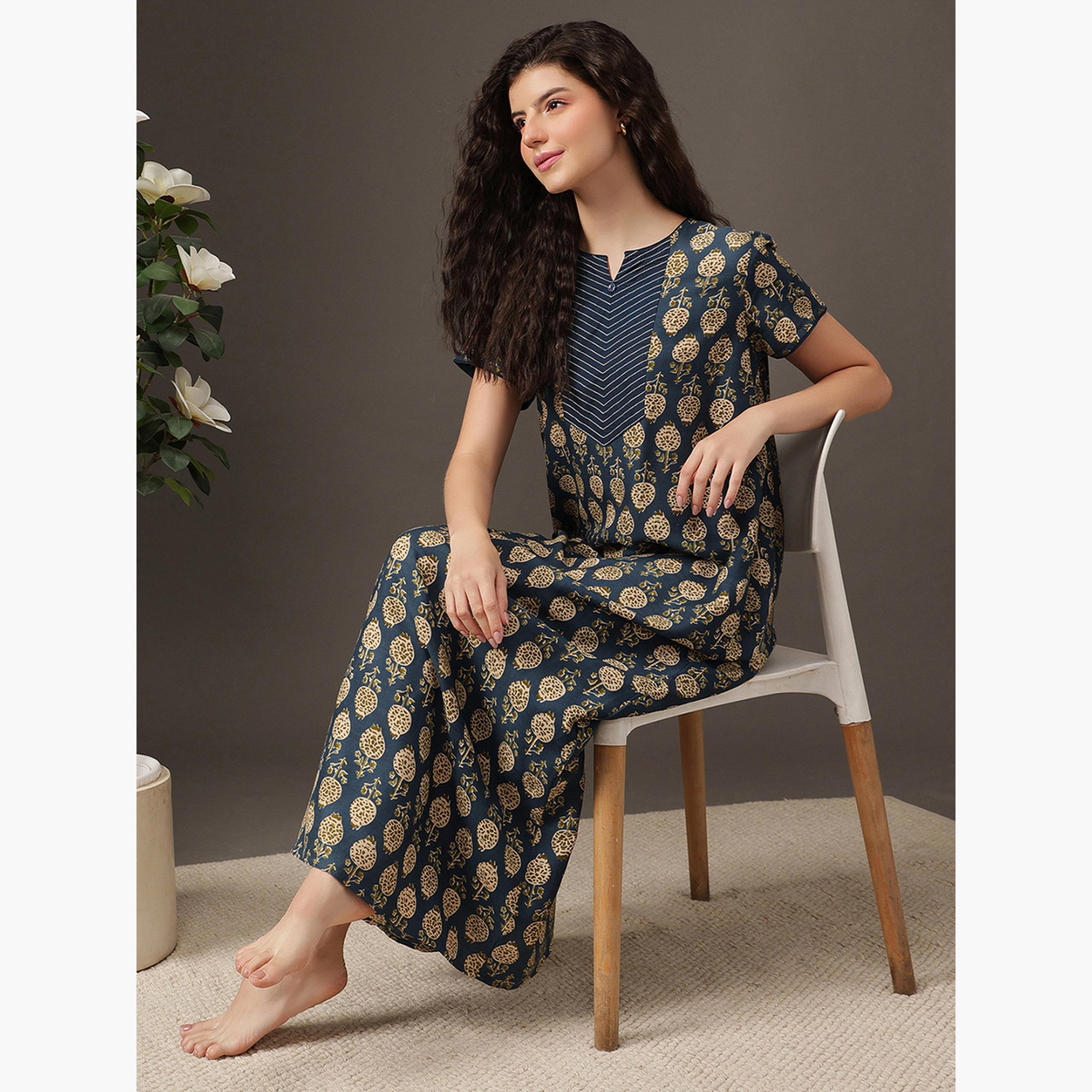 Clovia Women Floral Print Short Sleeve Nightdress-women-clothing-nightwear-nighties-image-4