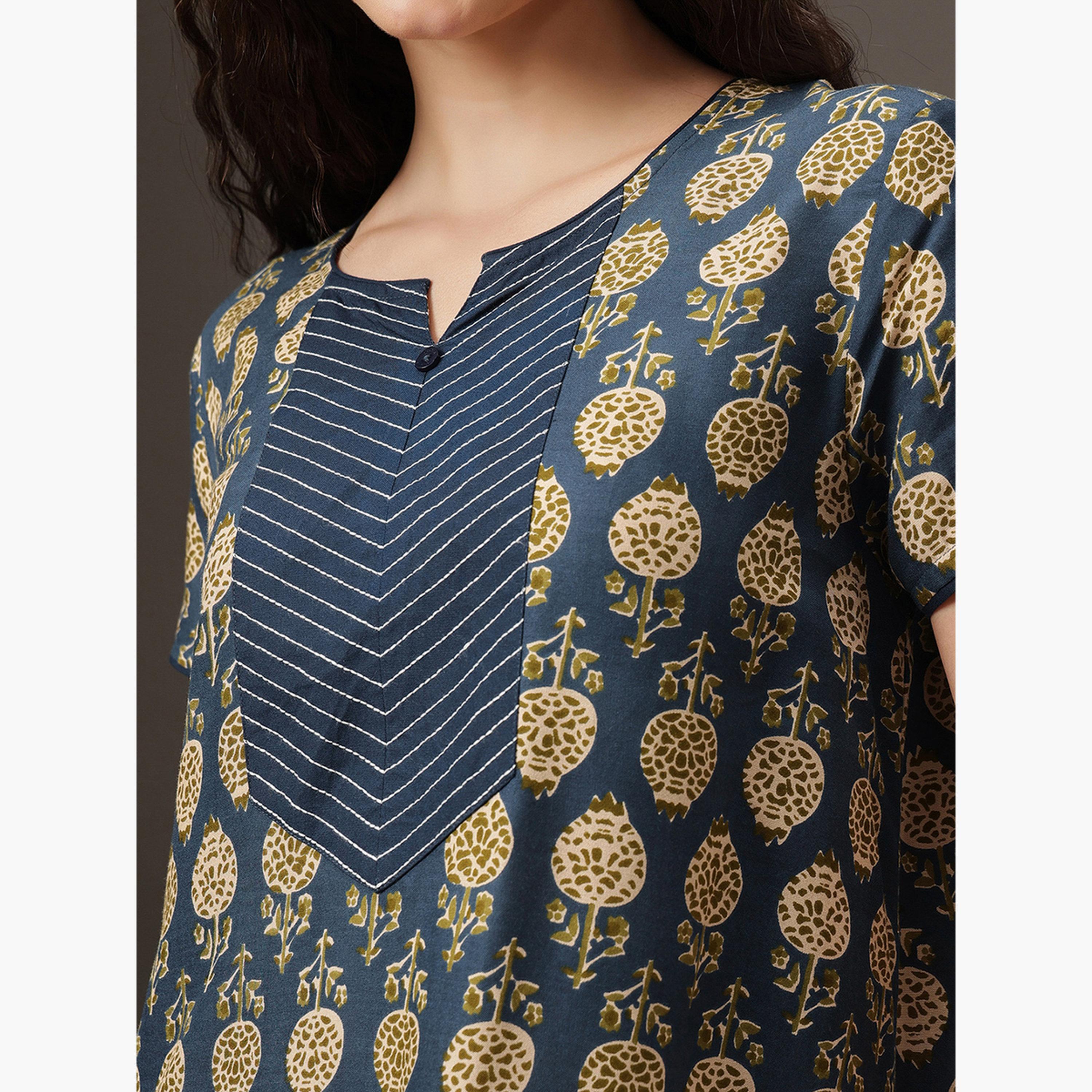 Clovia Women Floral Print Short Sleeve Nightdress-women-clothing-nightwear-nighties-image-6