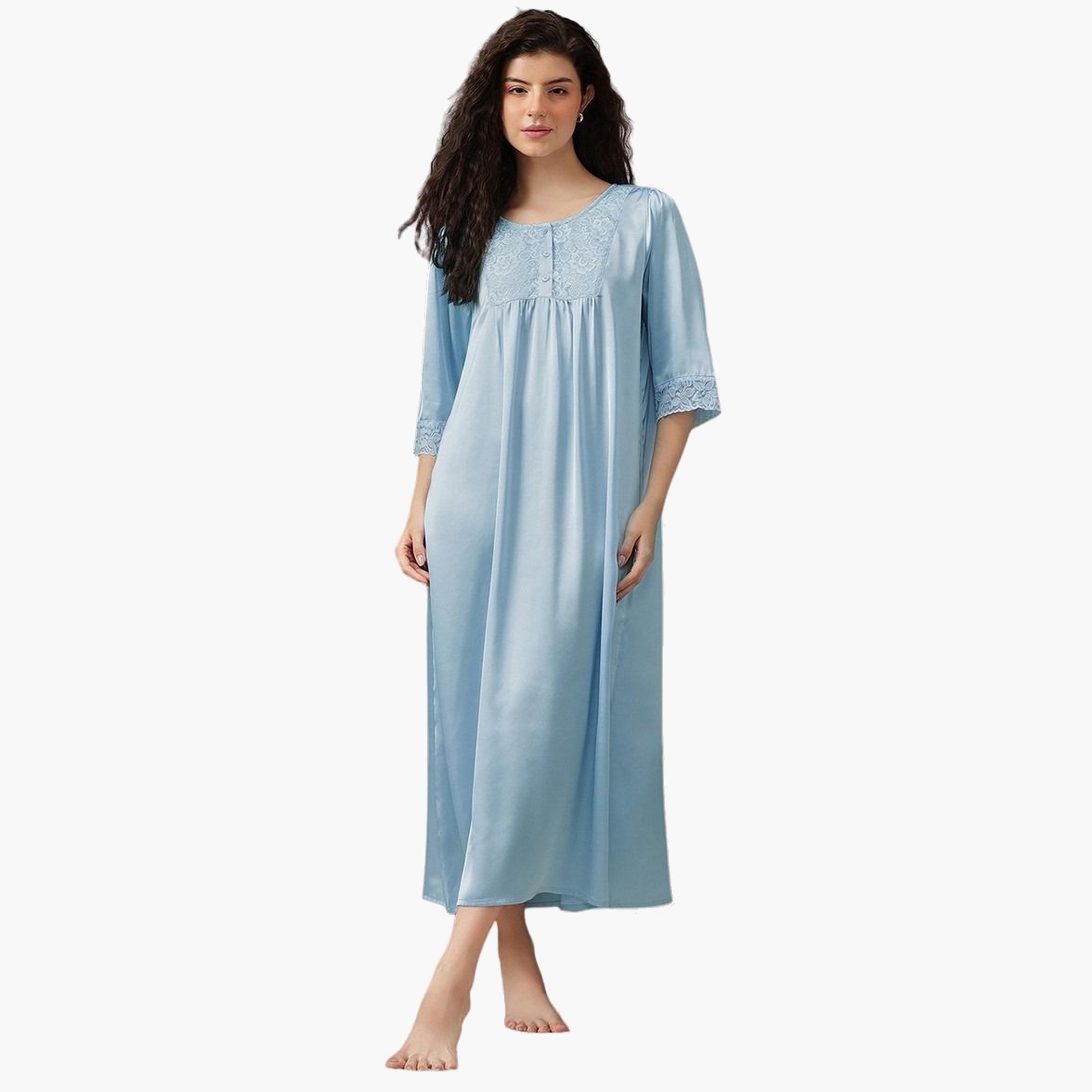 Clovia Satin Lace Detail Nightdress-women-clothing-nightwear-nighties-image-1