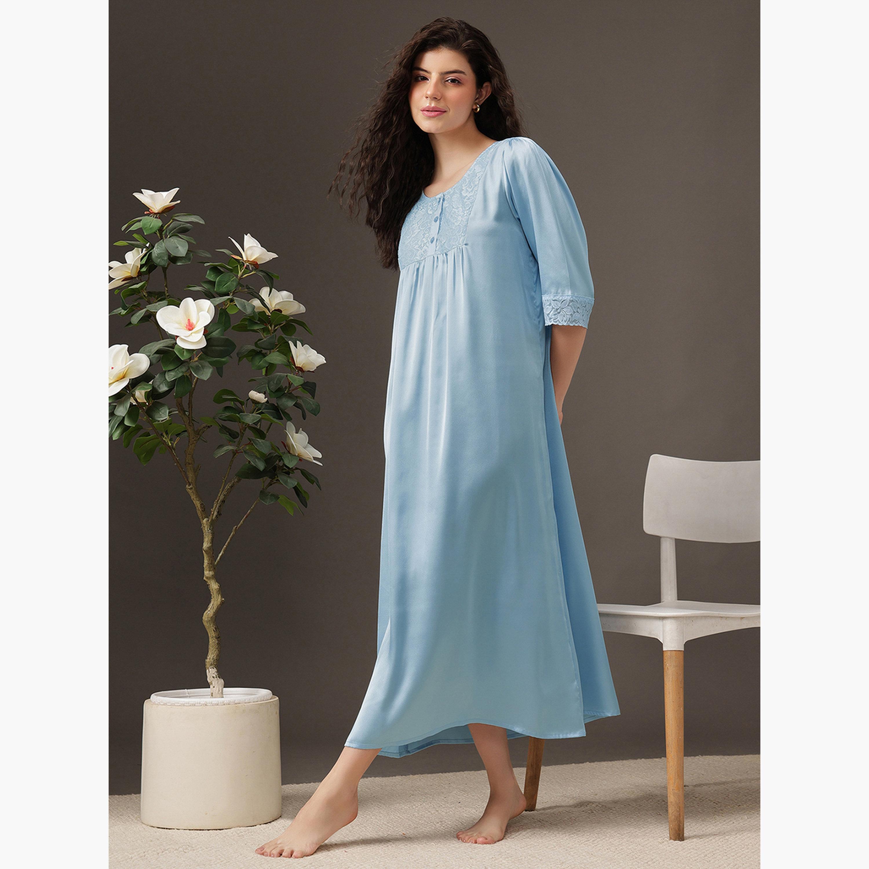 Clovia Satin Lace Detail Nightdress-women-clothing-nightwear-nighties-image-2