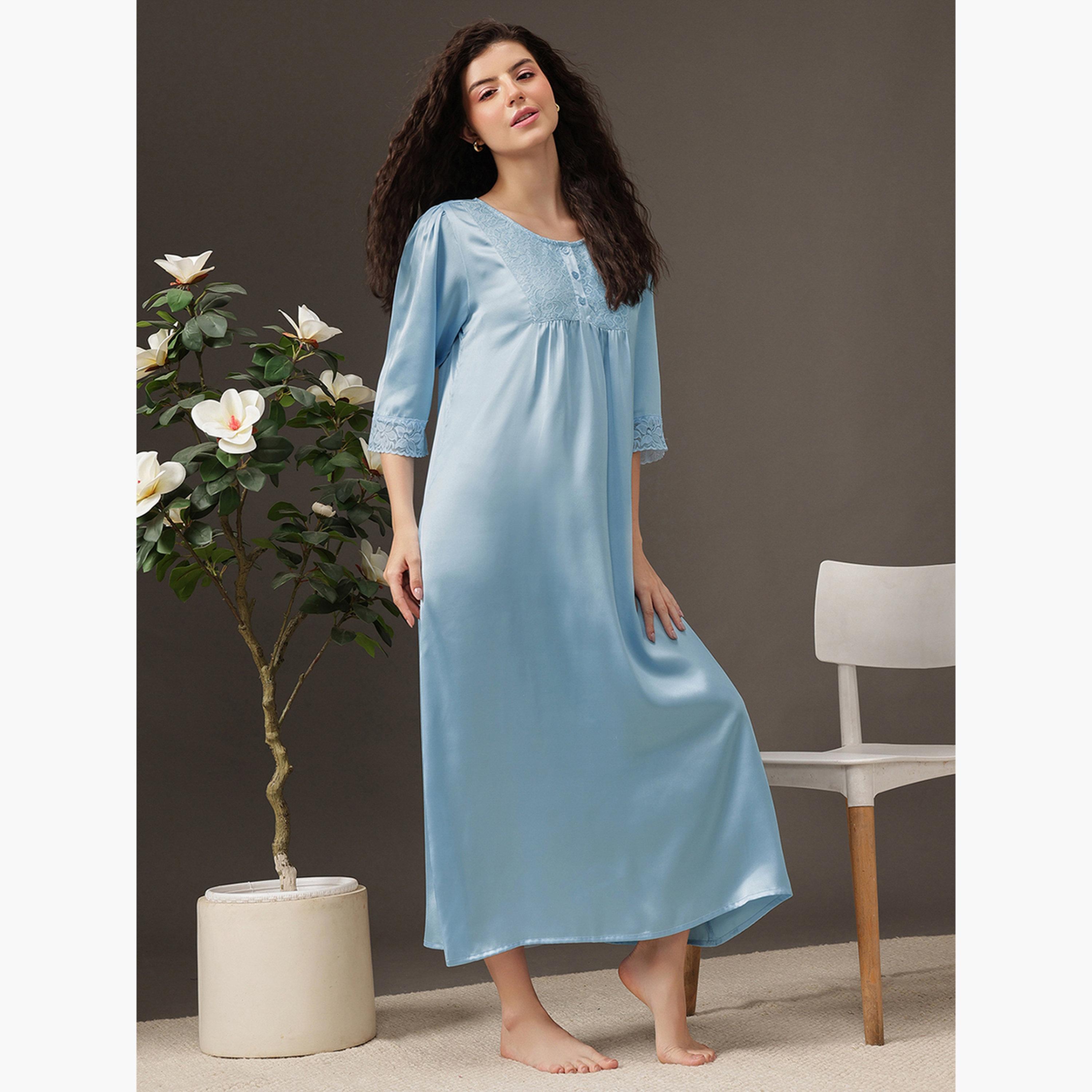Clovia Satin Lace Detail Nightdress-women-clothing-nightwear-nighties-image-3