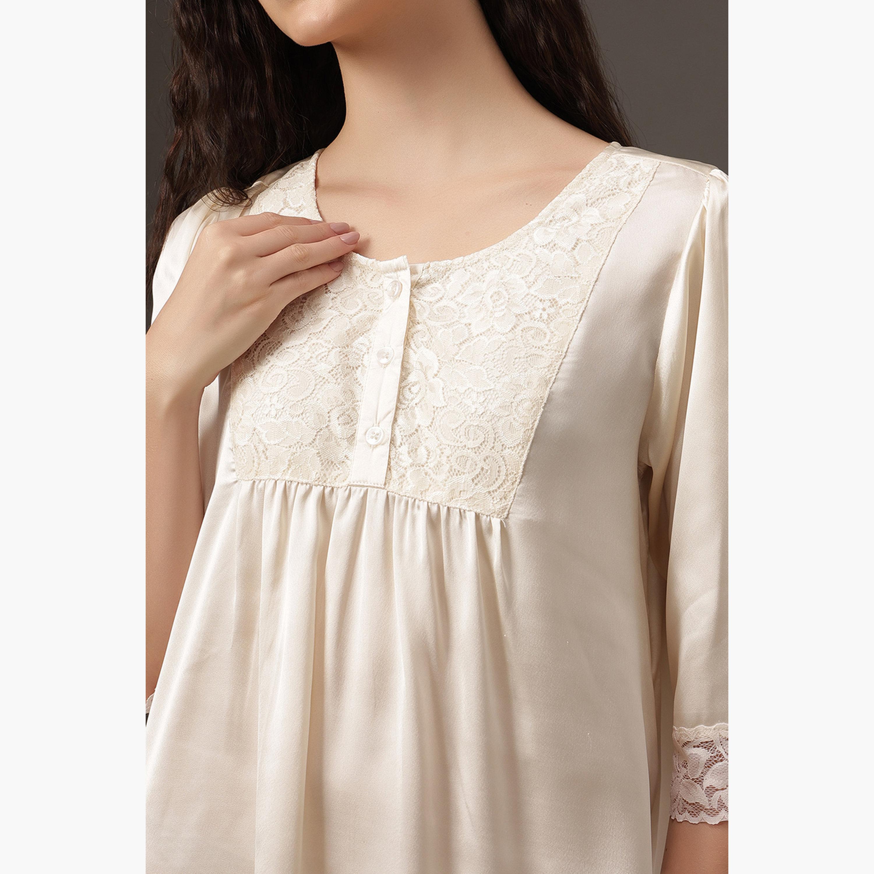 Clovia Women White Satin Nightdress with Lace Trim-women-clothing-nightwear-nighties-image-5