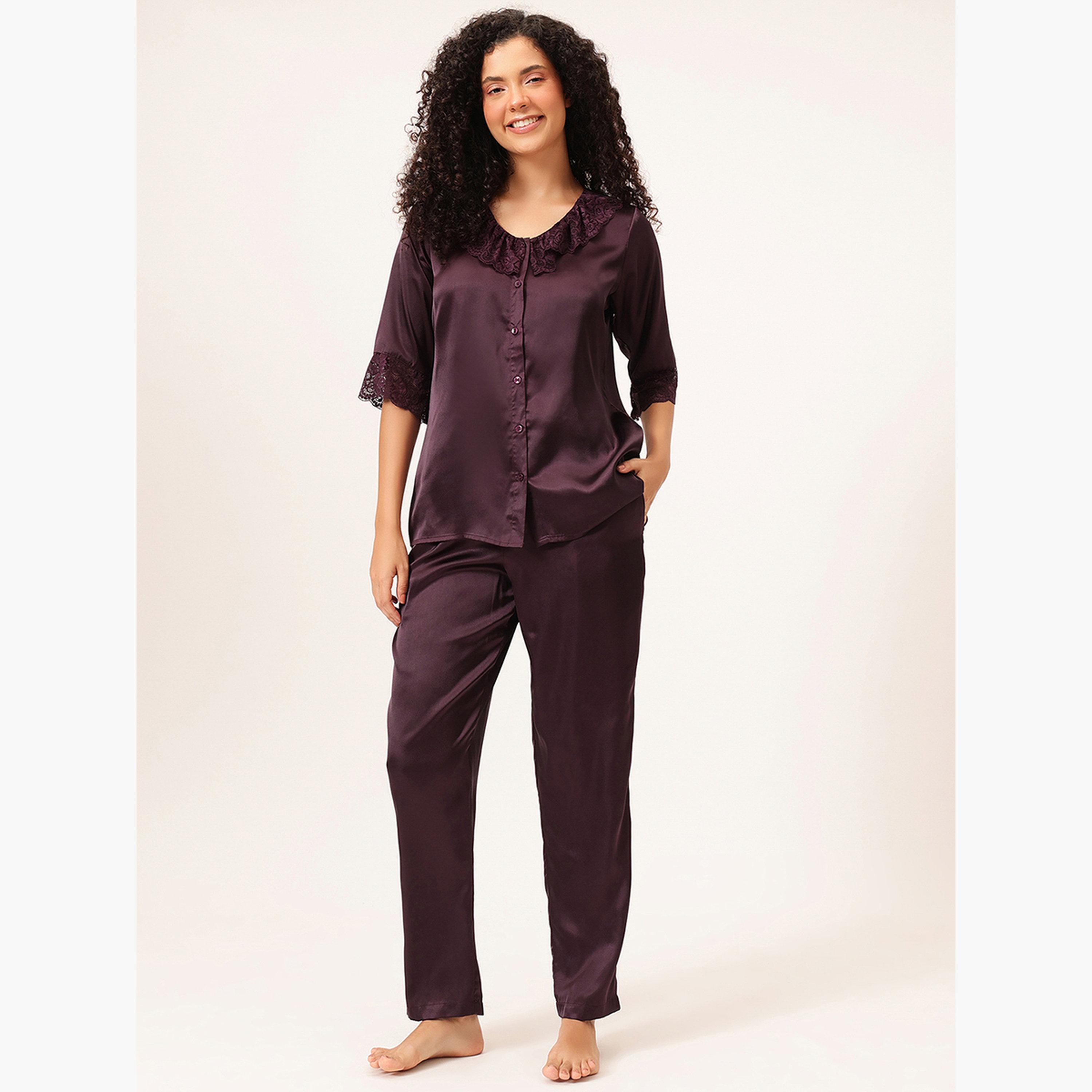 Clovia Satin Button Down Shirt and Pyjama Set-women-clothing-nightwear-pyjamas-longsets-image-1