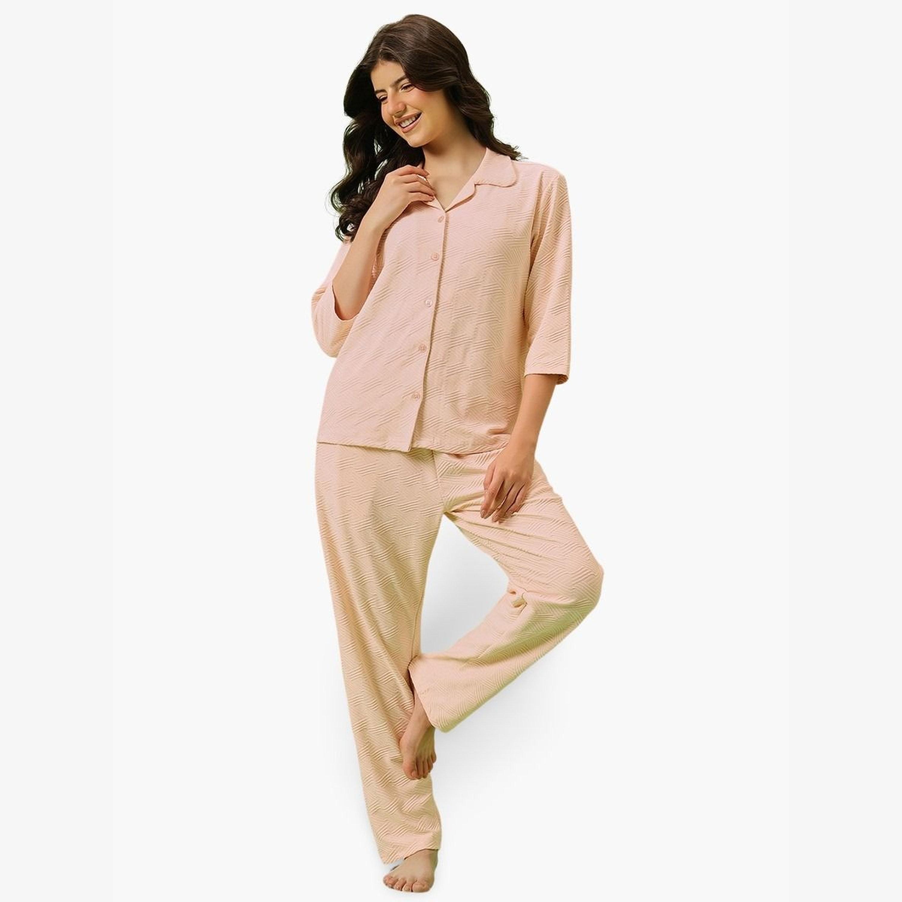 Clovia Solid Button Down Shirt and Pyjama Set-women-clothing-nightwear-pyjamas-longsets-image-1