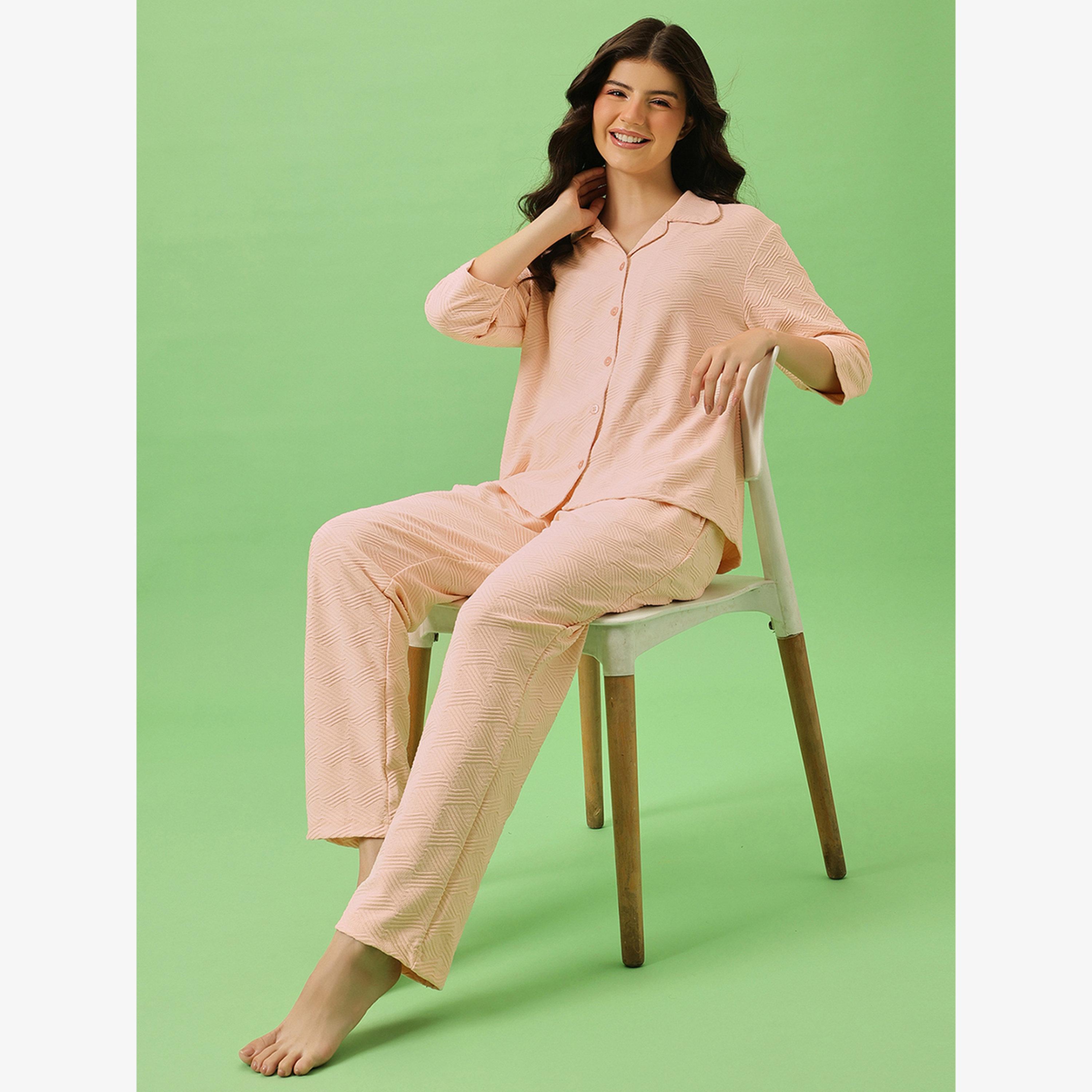 Clovia Solid Button Down Shirt and Pyjama Set-women-clothing-nightwear-pyjamas-longsets-image-2