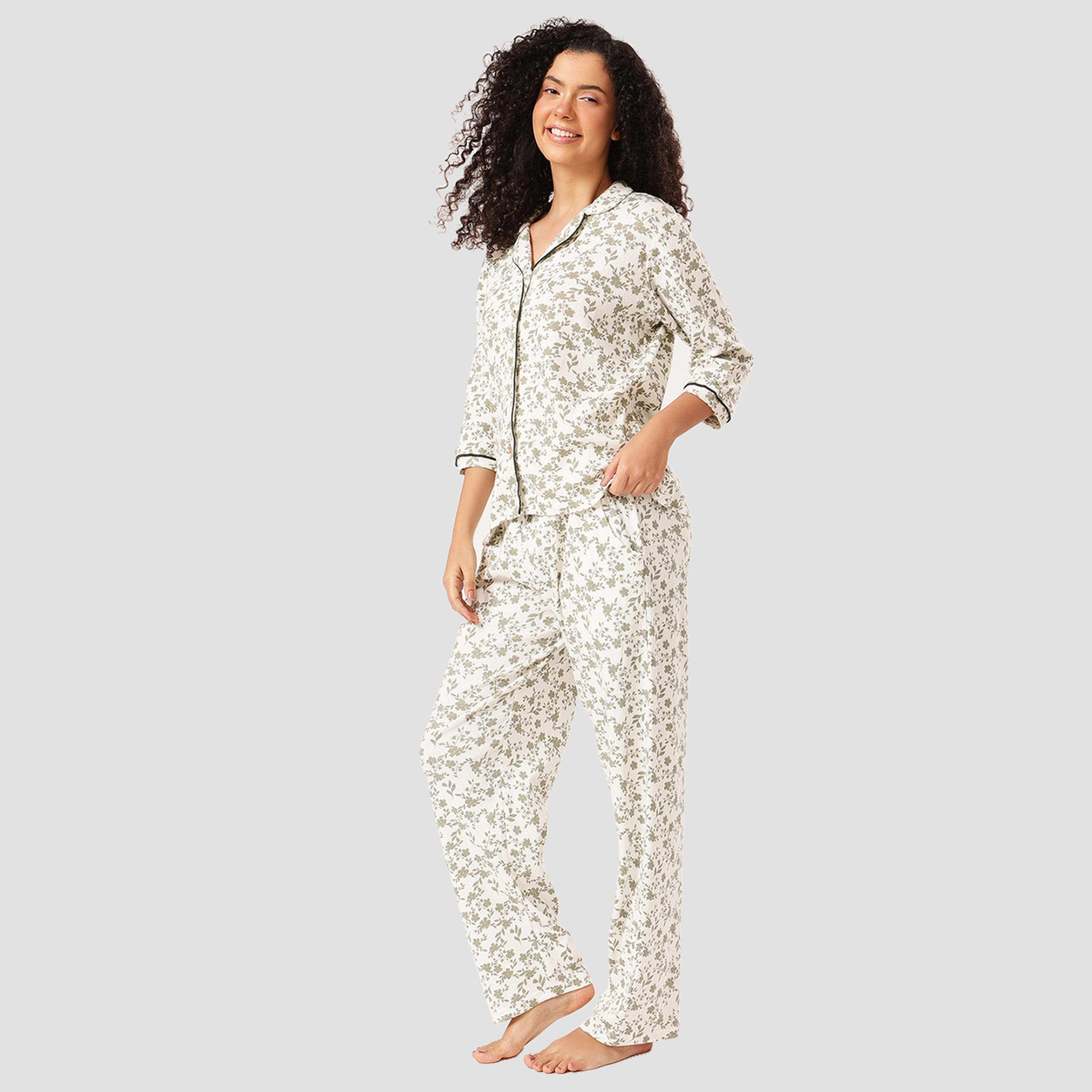 Clovia Floral Button-Down Shirt and Pyjama Set-women-clothing-nightwear-pyjamas-longsets-image-2