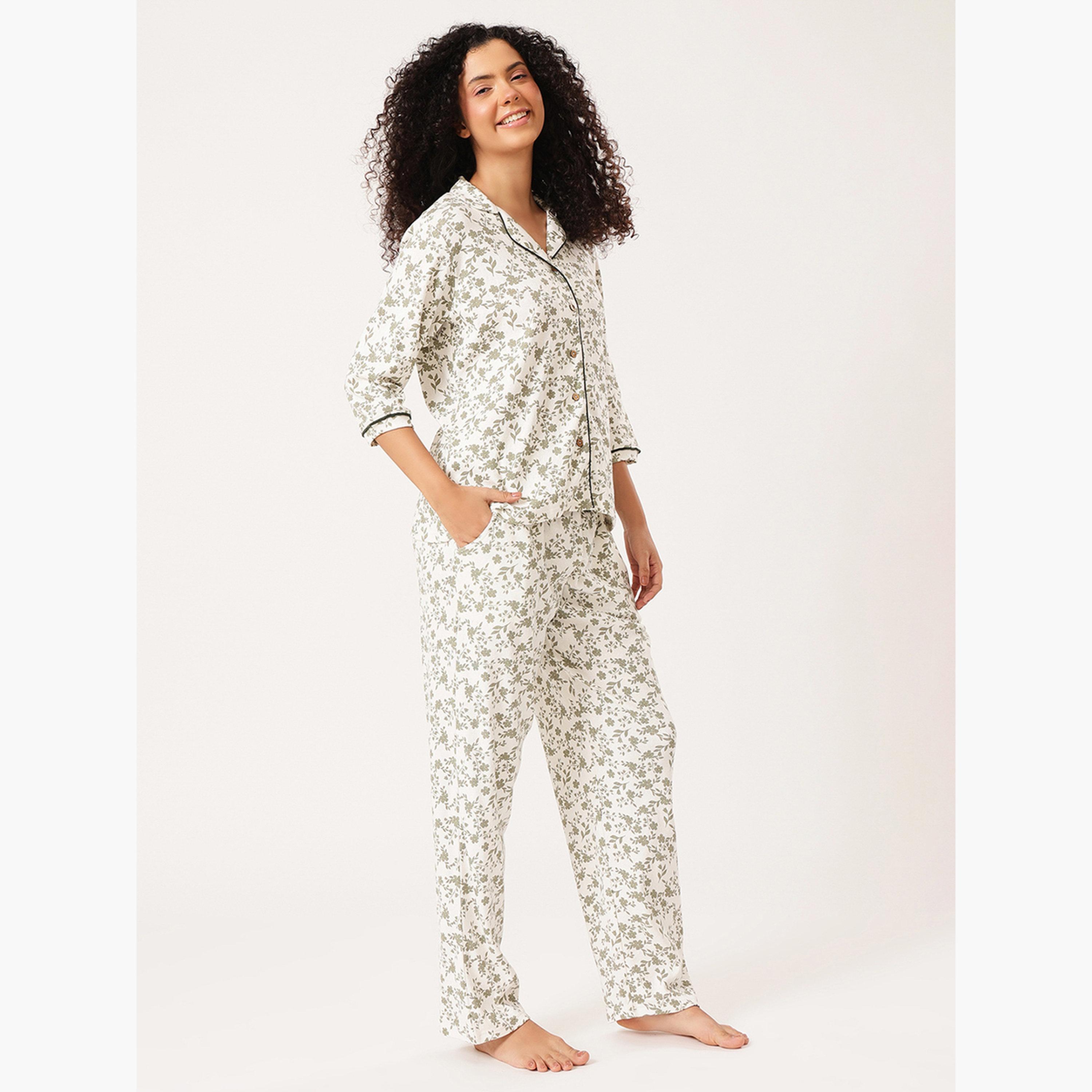 Clovia Floral Button-Down Shirt and Pyjama Set-women-clothing-nightwear-pyjamas-longsets-image-3