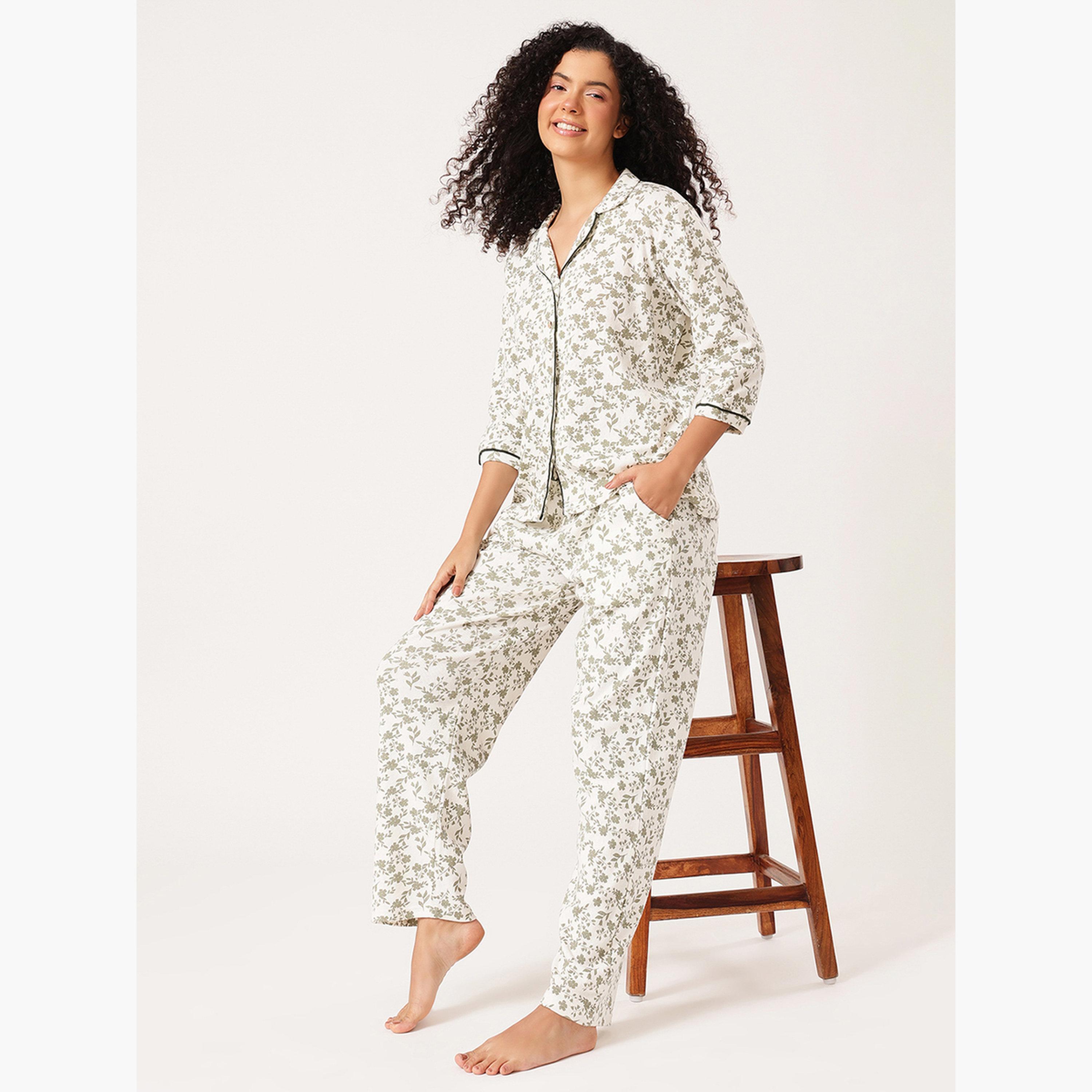 Clovia Floral Button-Down Shirt and Pyjama Set-women-clothing-nightwear-pyjamas-longsets-image-4