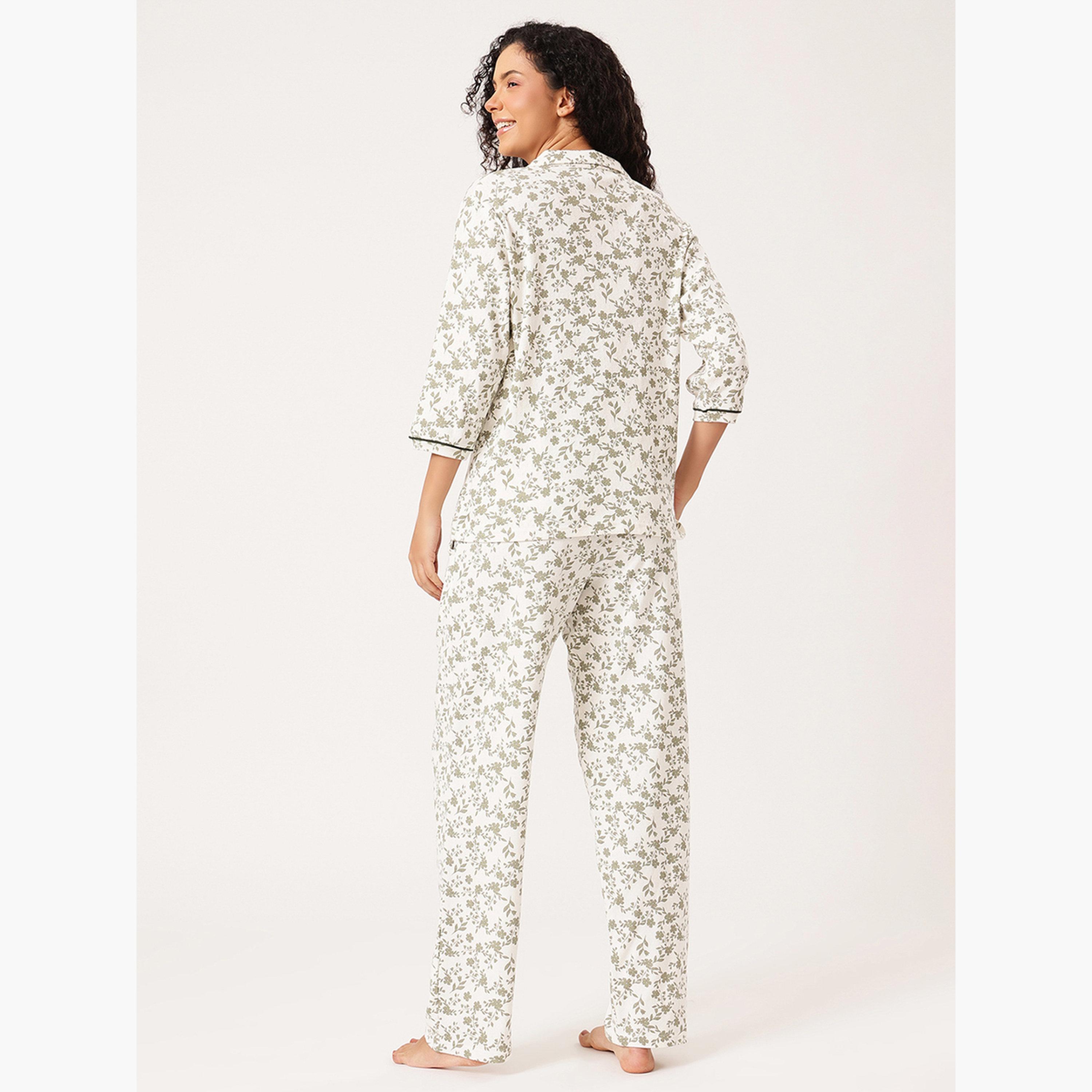 Clovia Floral Button-Down Shirt and Pyjama Set-women-clothing-nightwear-pyjamas-longsets-image-5