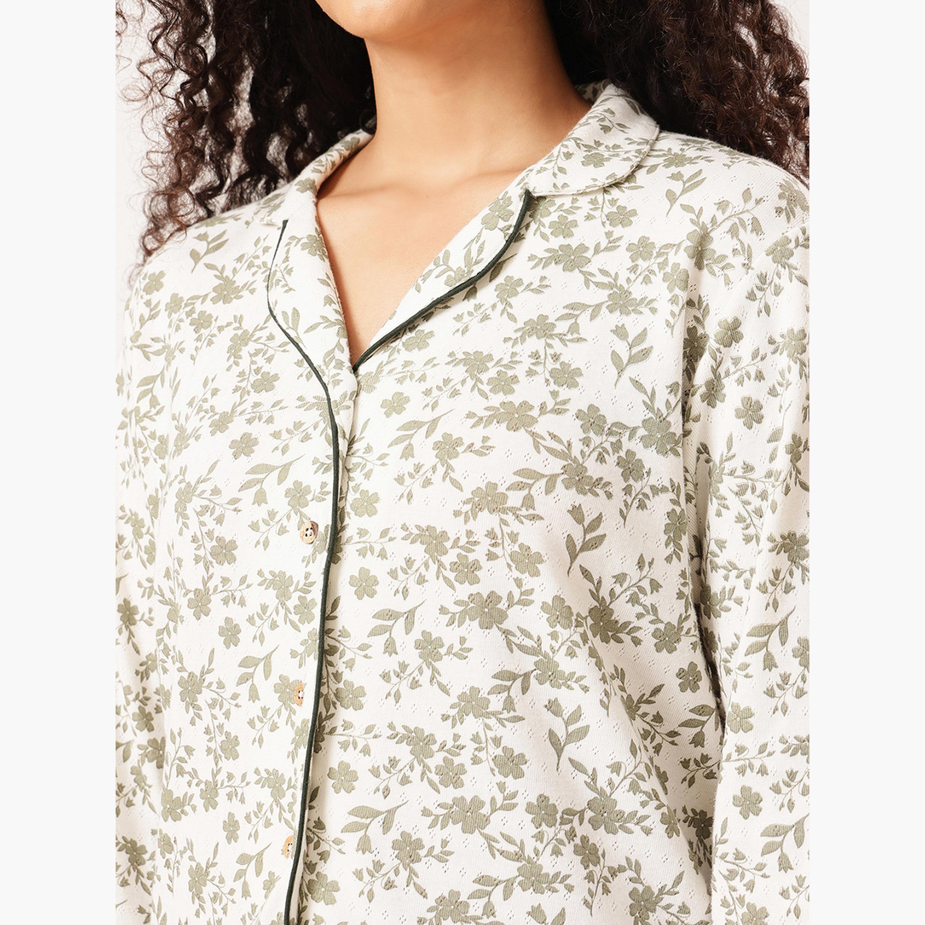 Clovia Floral Button-Down Shirt and Pyjama Set-women-clothing-nightwear-pyjamas-longsets-image-6