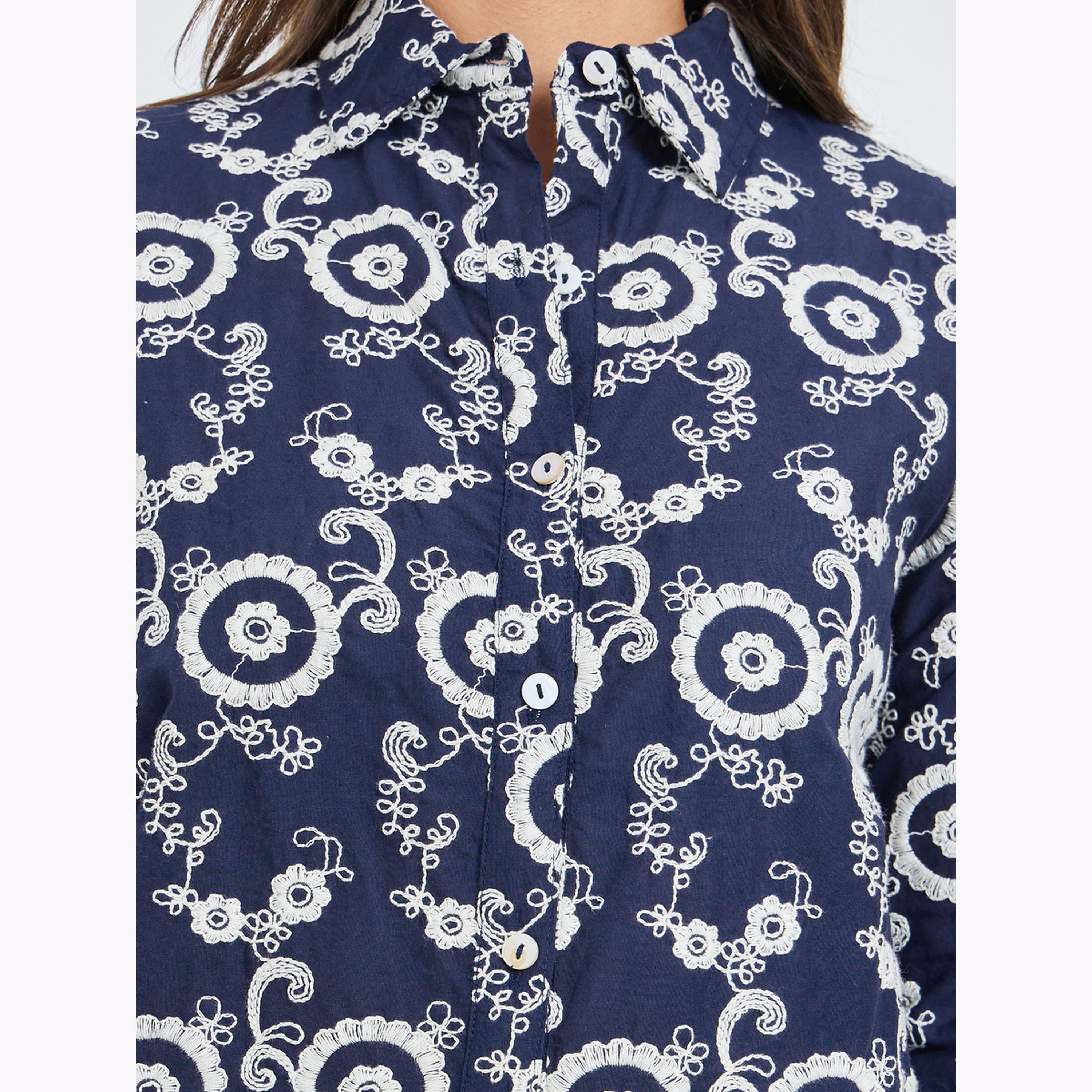 Styli Navy Blue Regular Fit Embroidered Shirt-women-clothing-shirtsandblouses-shirts-image-5
