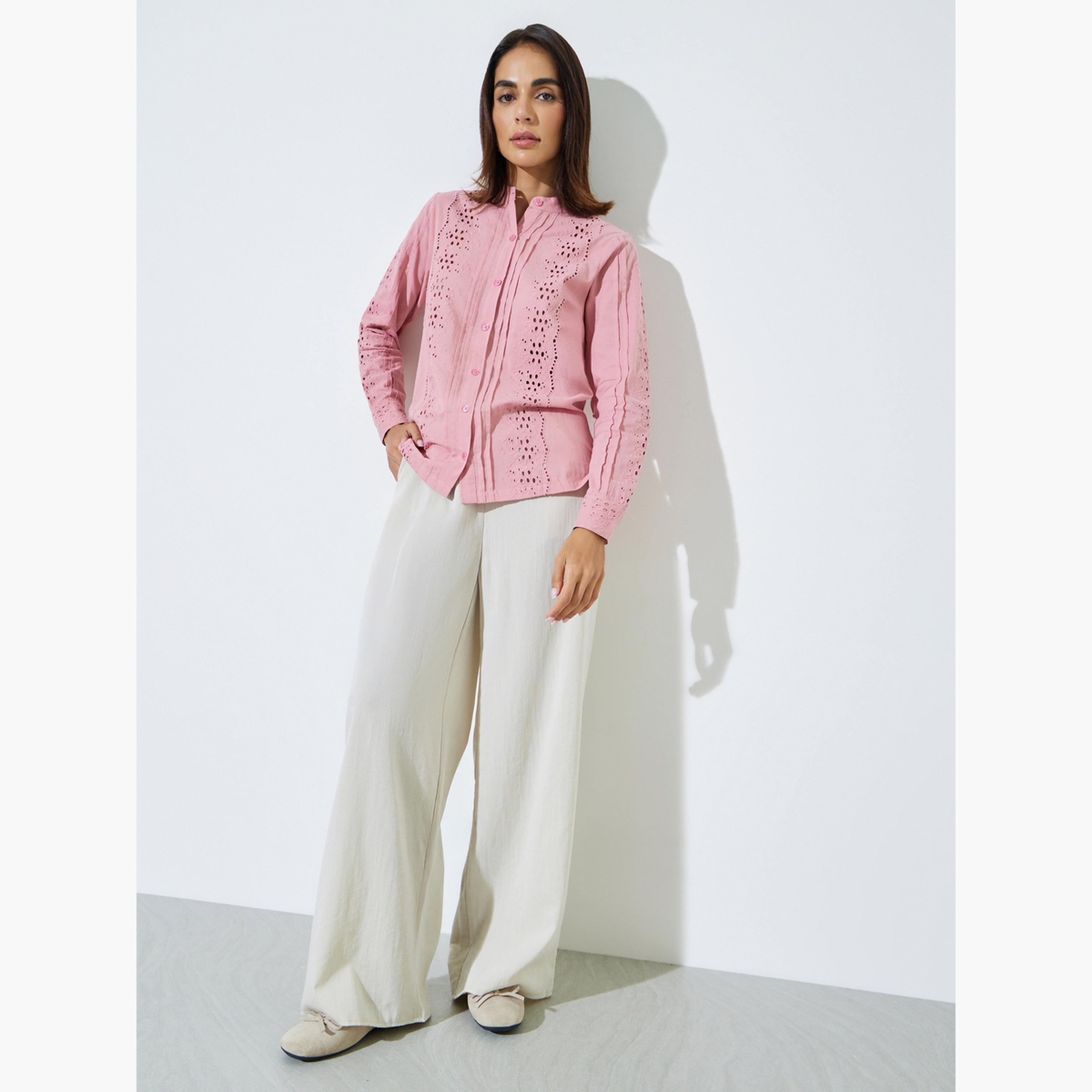 ستايلي - بلوزة قطنية وردية اللون بأكمام طويلة-women-clothing-shirtsandblouses-blouses-image-2