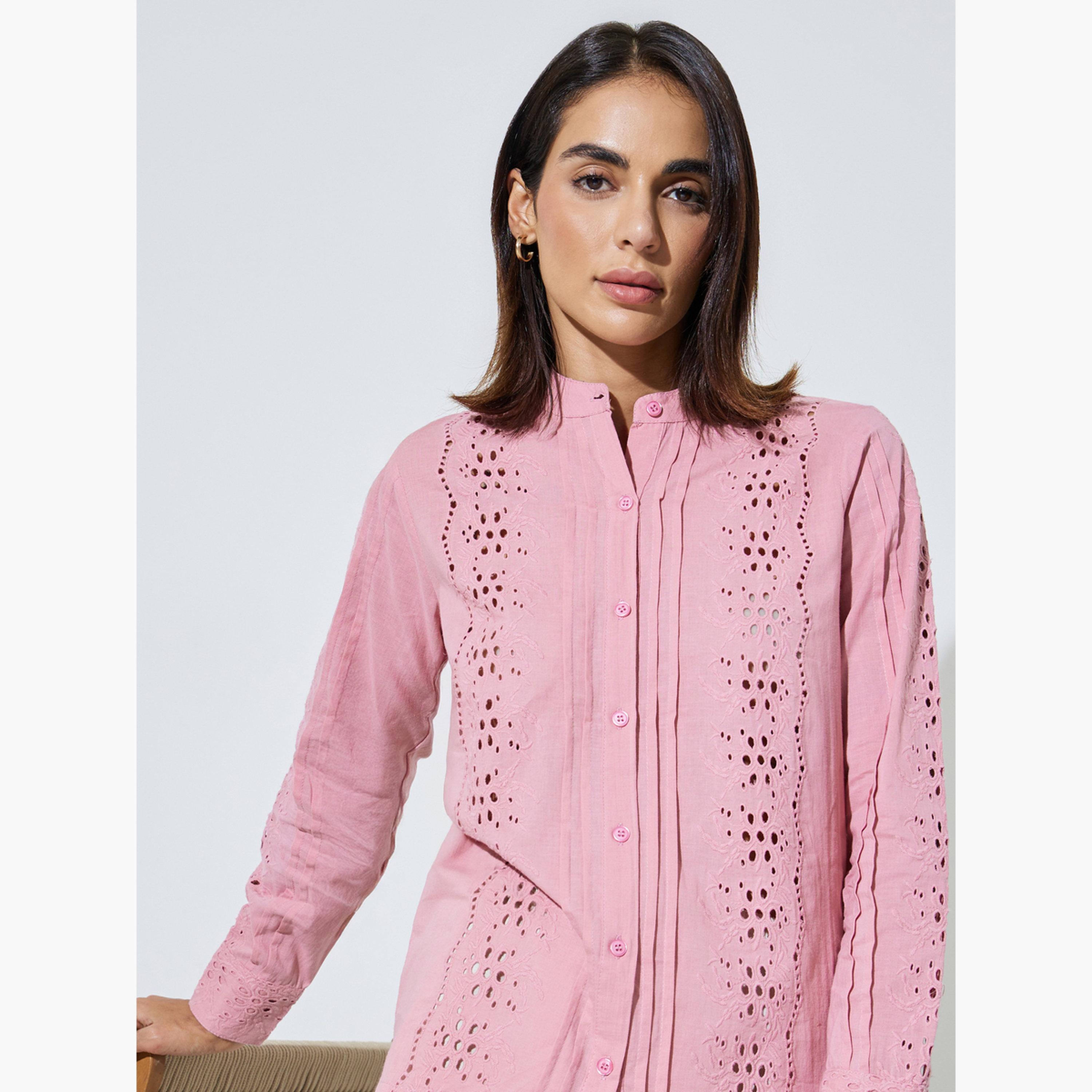 ستايلي - بلوزة قطنية وردية اللون بأكمام طويلة-women-clothing-shirtsandblouses-blouses-image-3
