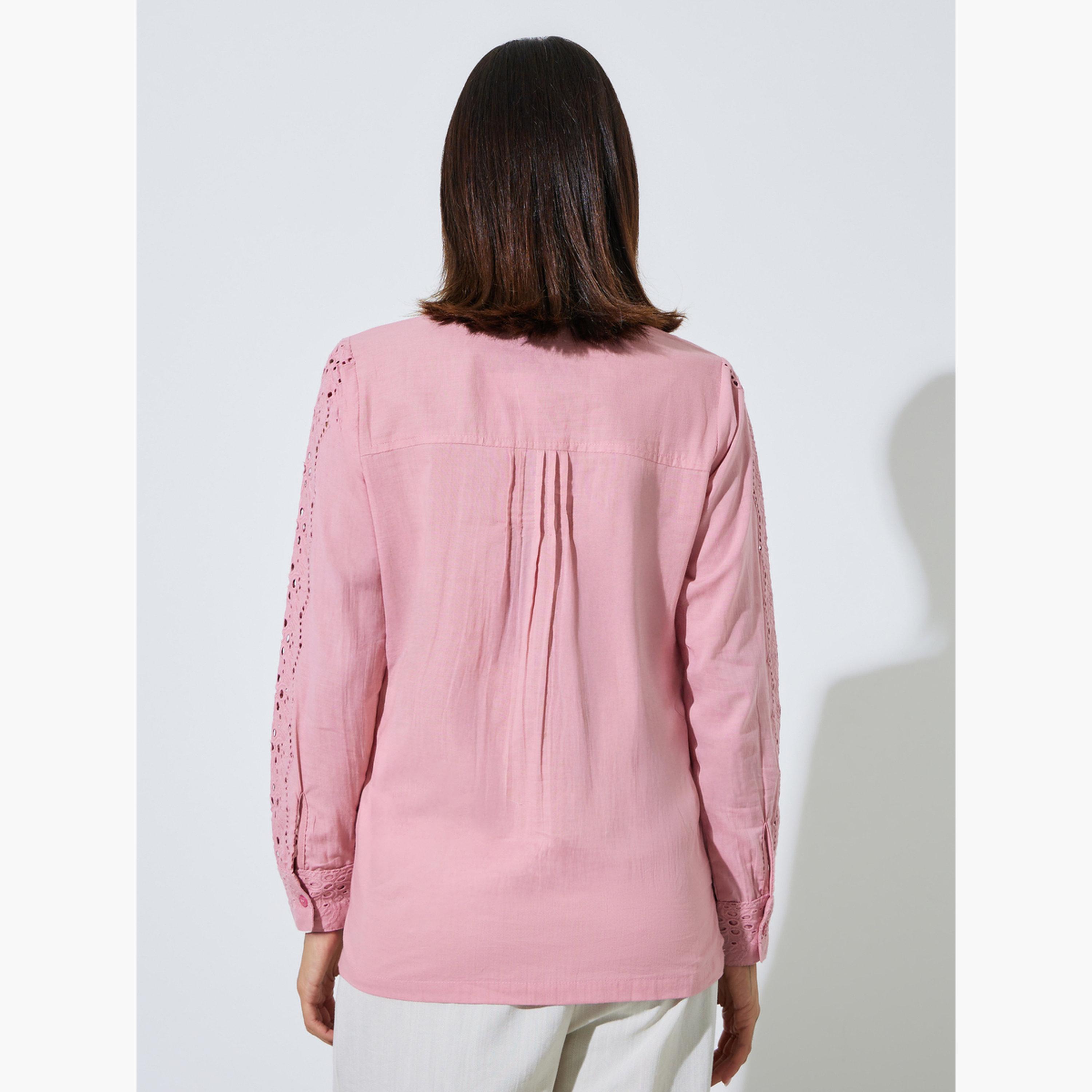 ستايلي - بلوزة قطنية وردية اللون بأكمام طويلة-women-clothing-shirtsandblouses-blouses-image-4