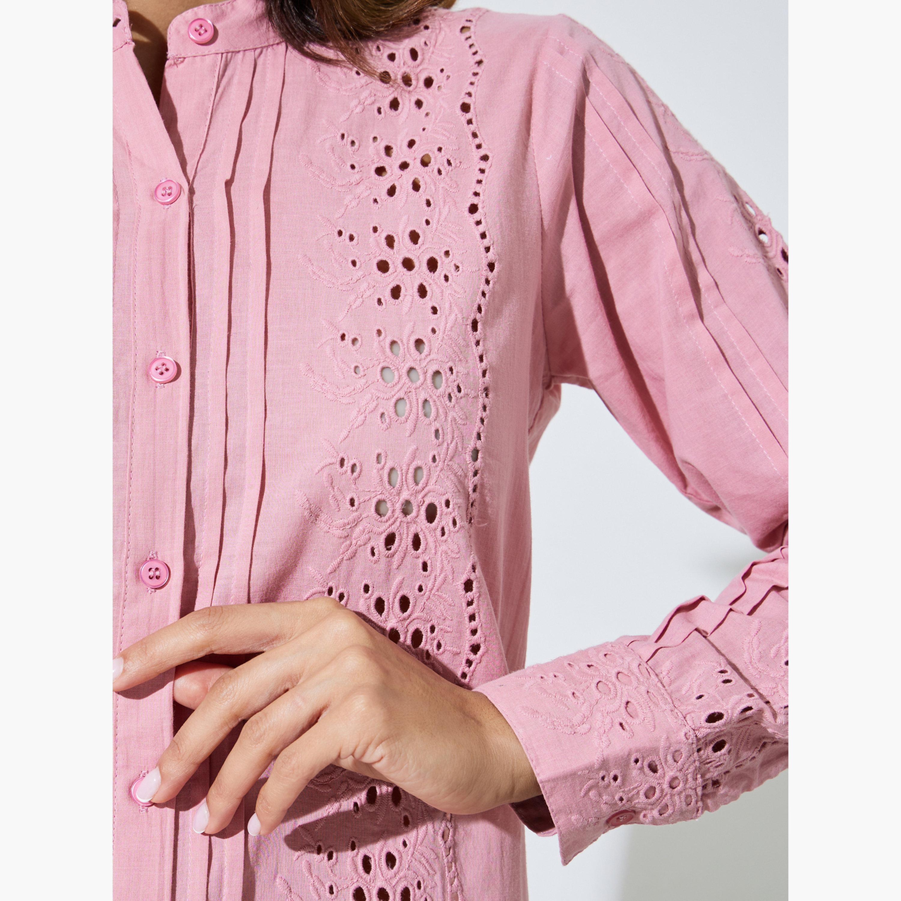 ستايلي - بلوزة قطنية وردية اللون بأكمام طويلة-women-clothing-shirtsandblouses-blouses-image-5