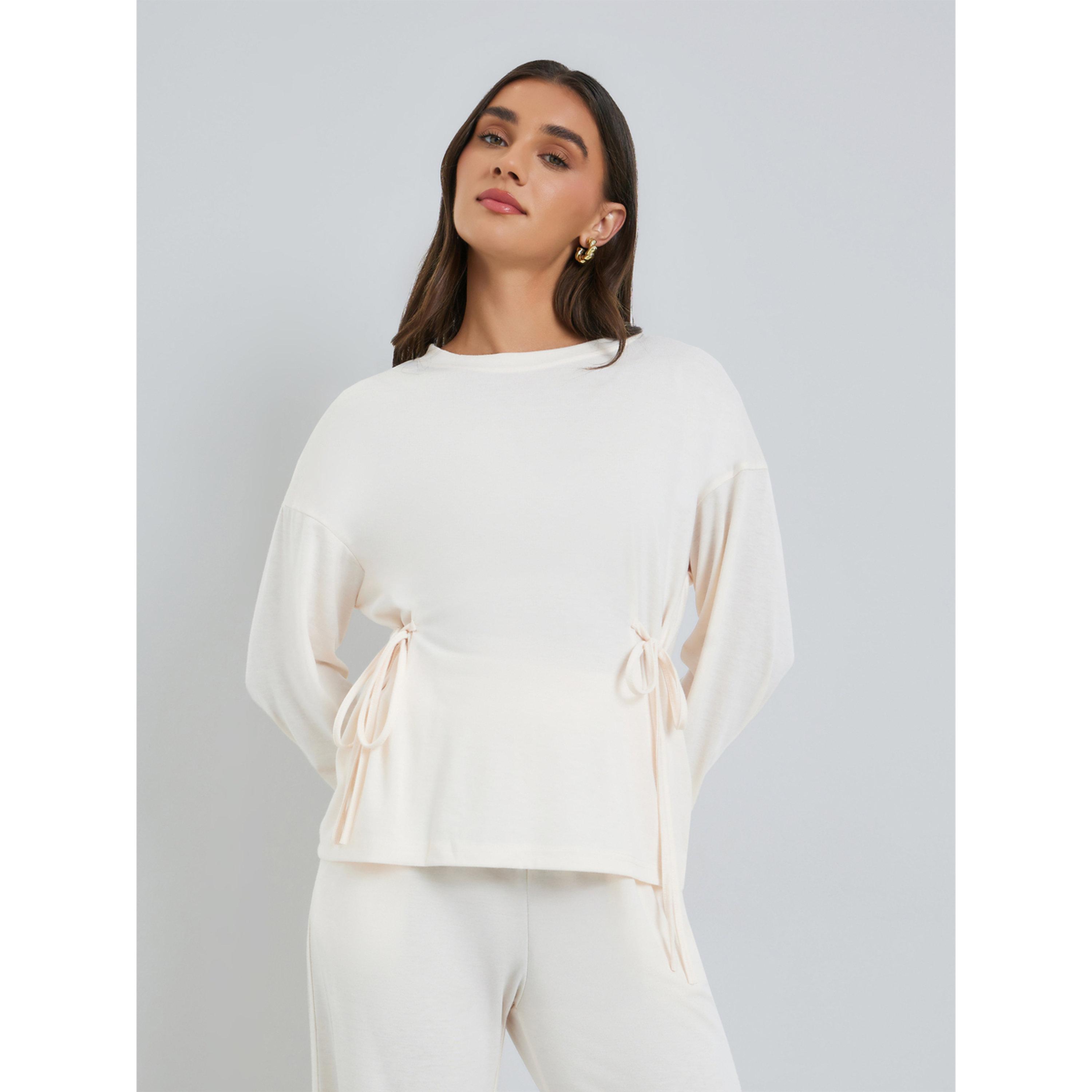 مجموعة نسائية بنمط توب برباط جانبي وبنطال واسع-women-clothing-coordsets-image-2