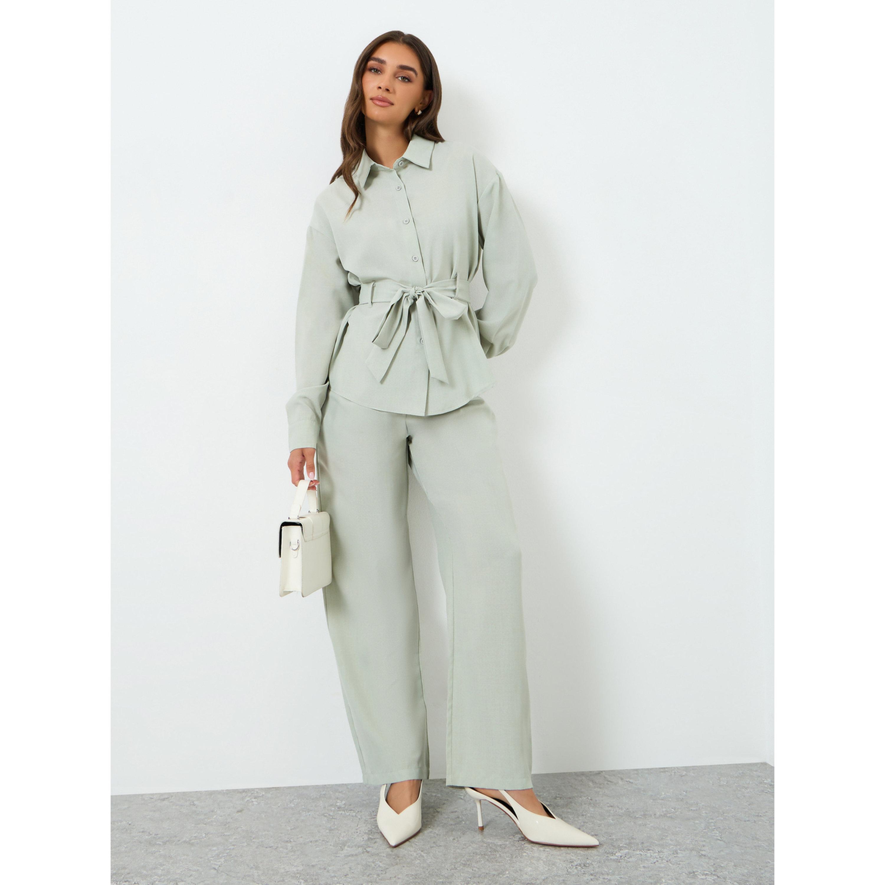 طقم منسق من قميص بحزام ربط وبنطال-women-clothing-coordsets-image-1