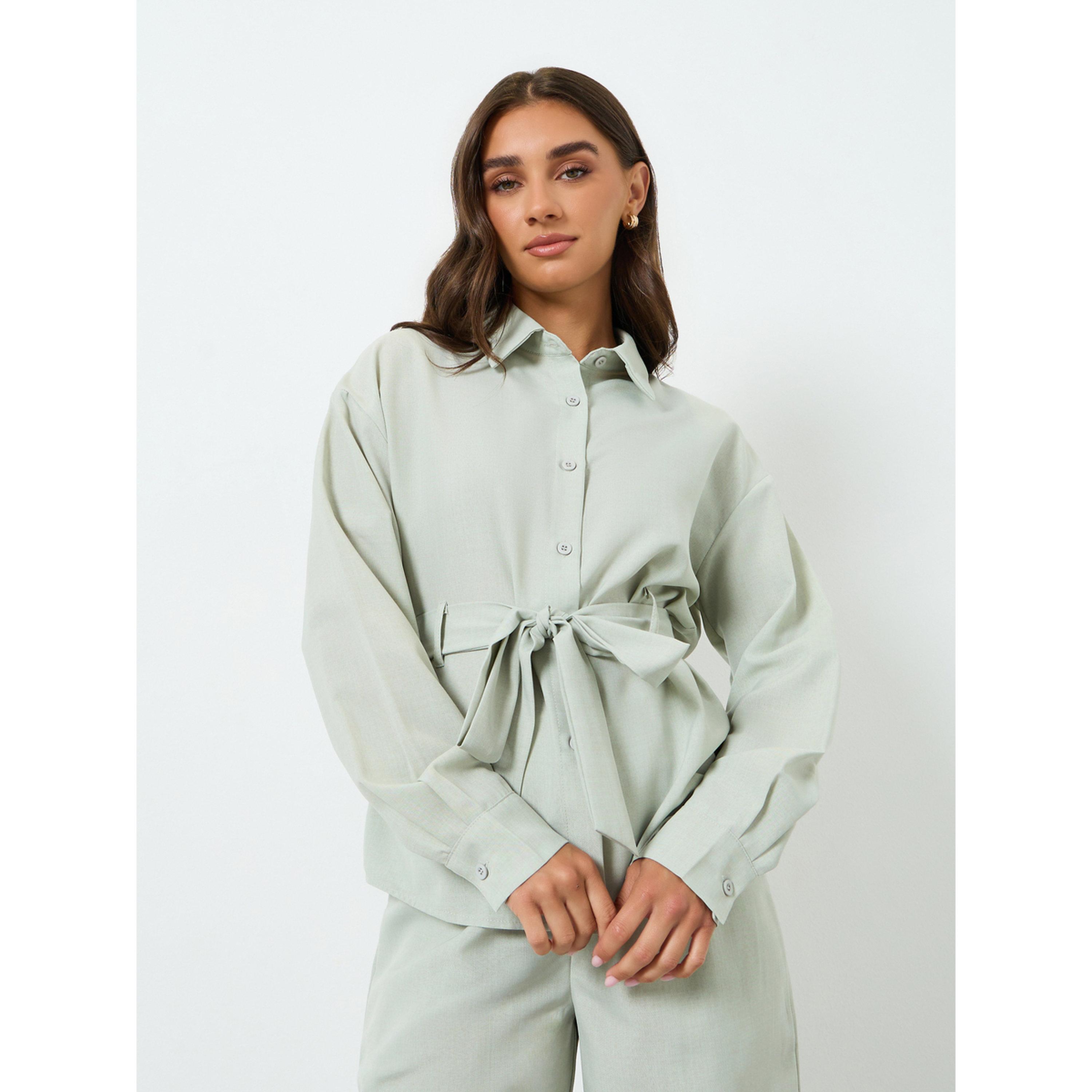 طقم منسق من قميص بحزام ربط وبنطال-women-clothing-coordsets-image-2