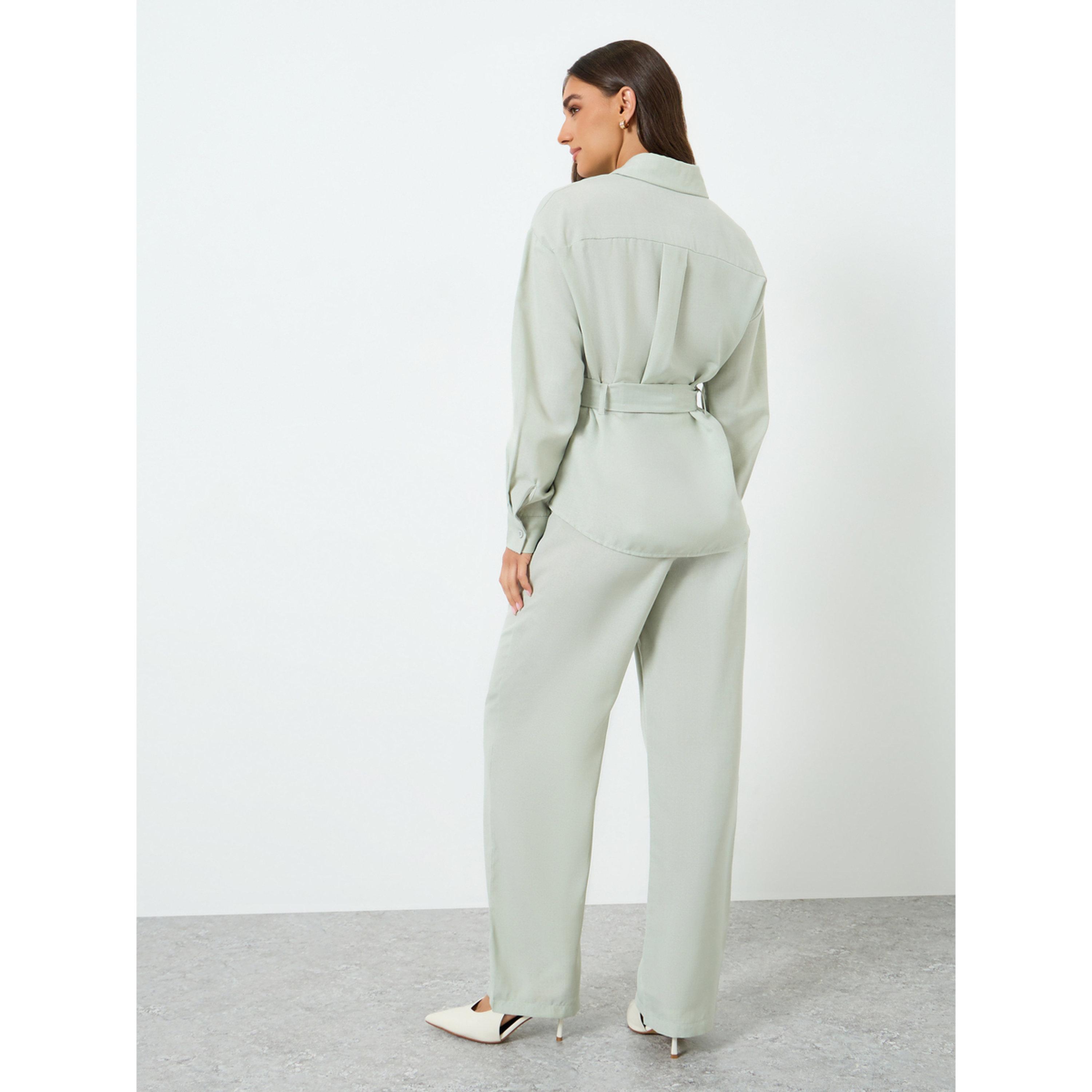 طقم منسق من قميص بحزام ربط وبنطال-women-clothing-coordsets-image-5