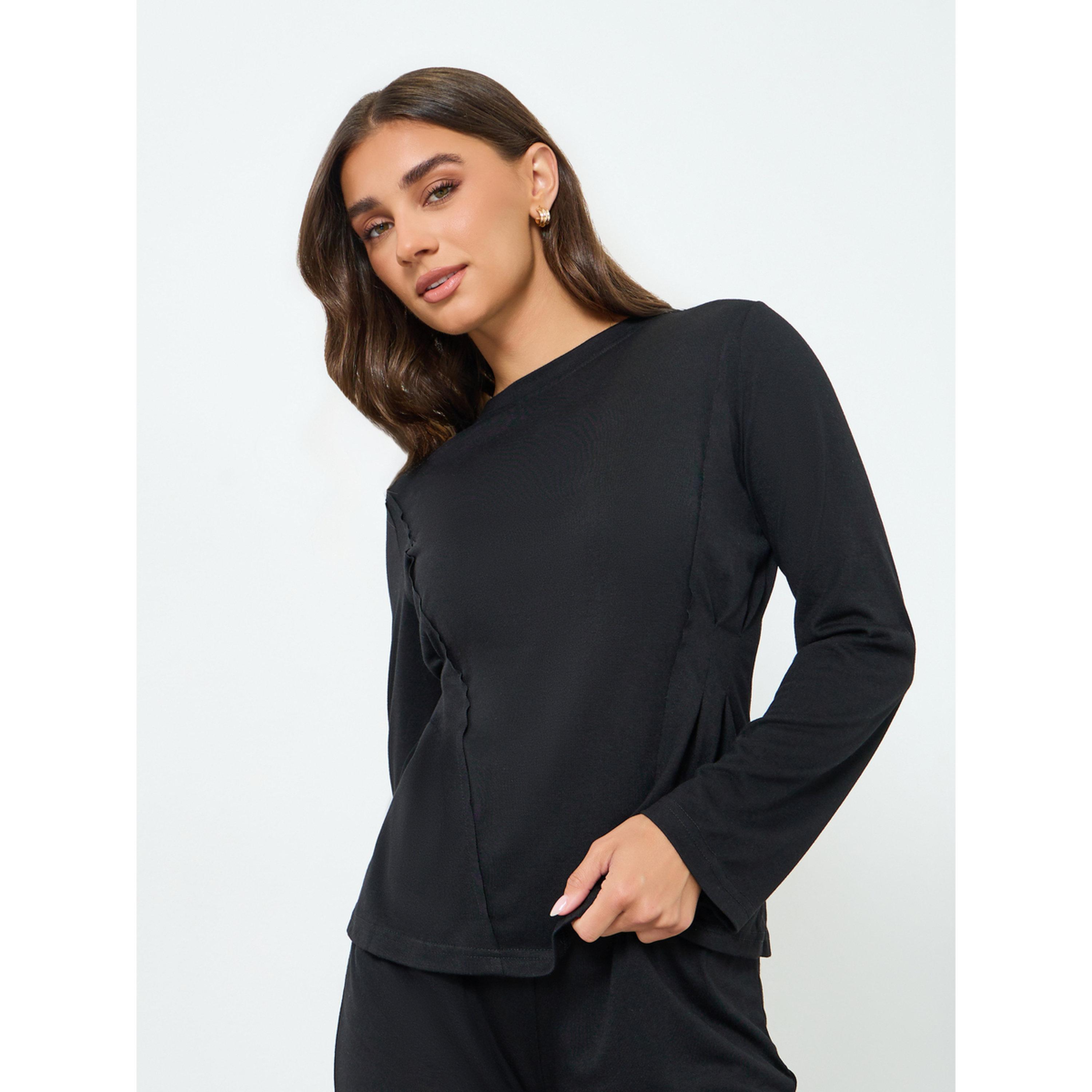 طقم منسق من بلوزة بكسرات عند الخصر وجوغر-women-clothing-coordsets-image-3