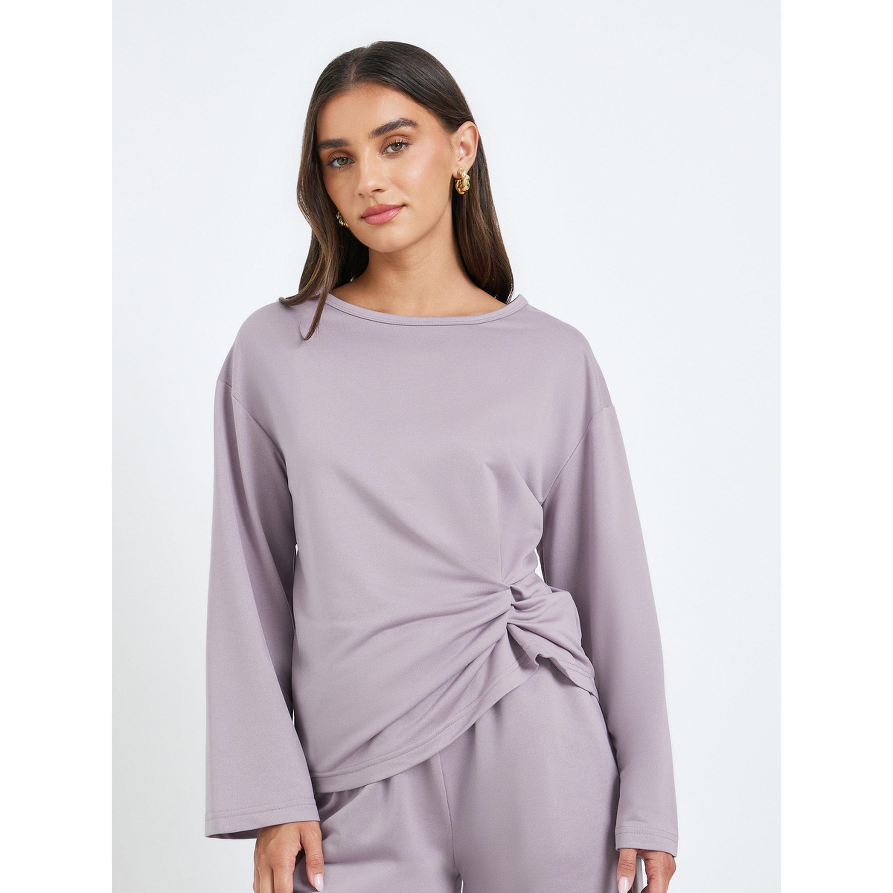 طقم من بلوزة بعقدة أمامية وجوغربأرجل واسعة-women-clothing-coordsets-image-2